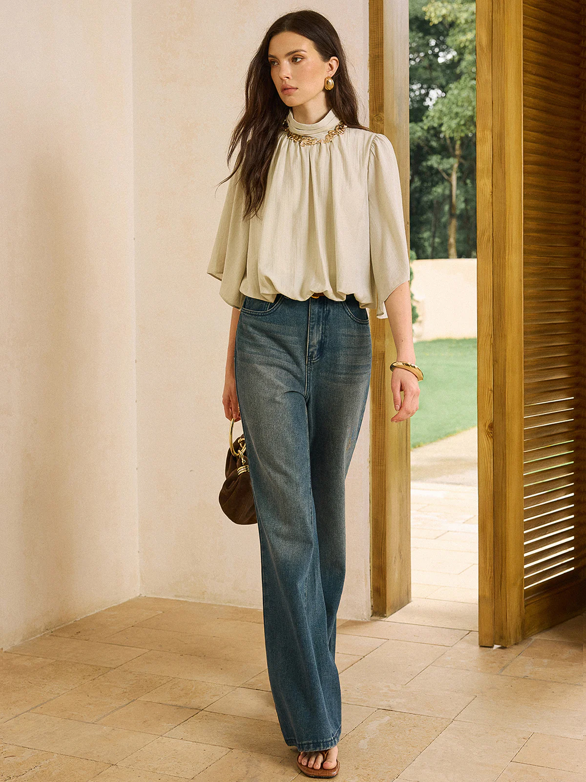 Elastic Hem Half-Sleeve Shirt - Takermore