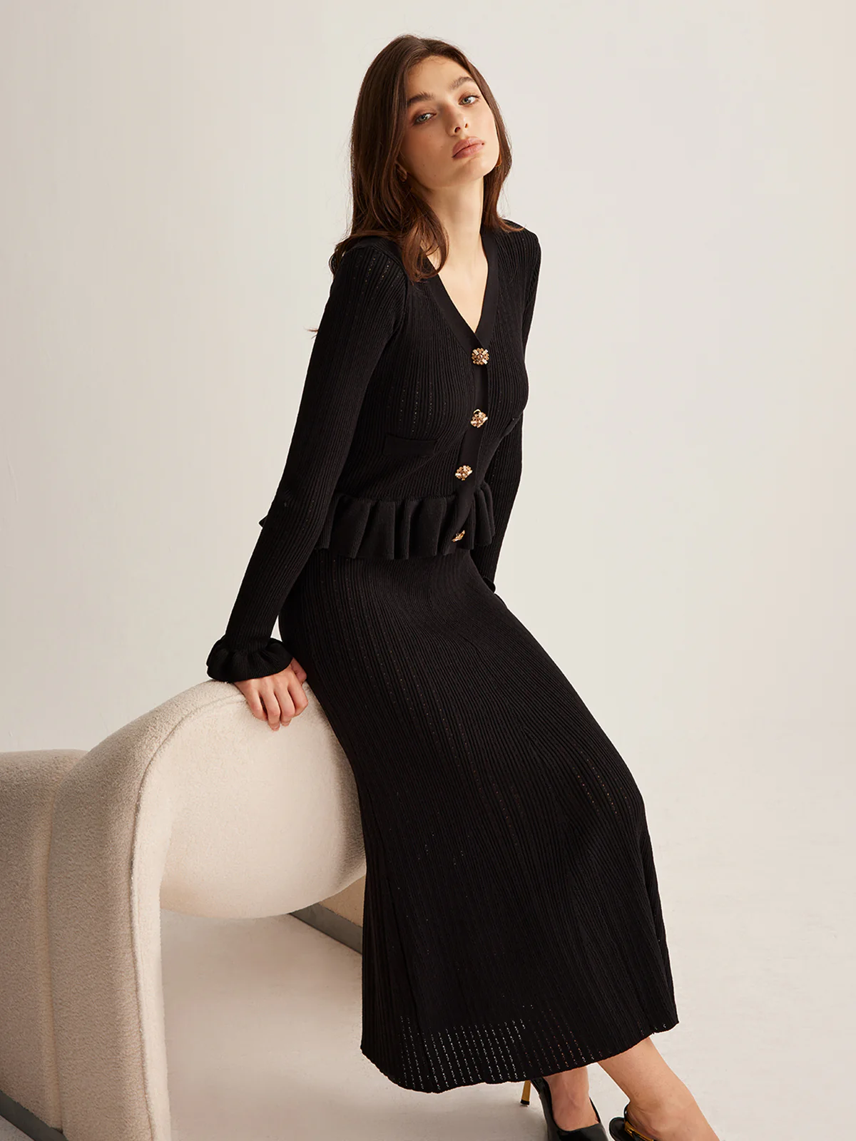 Ruffle Slim Sweater Dress - Takermore