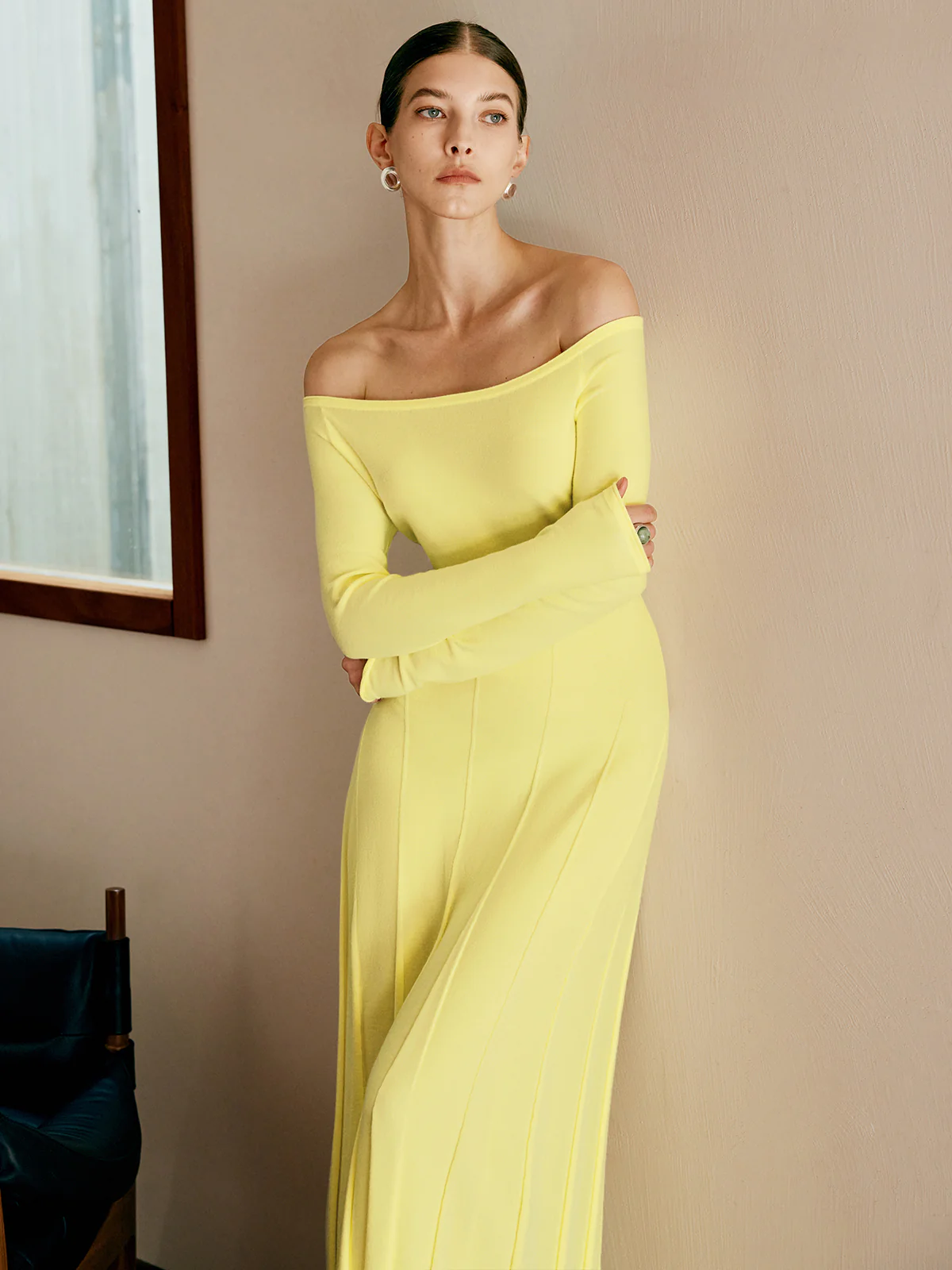 Off Shoulder Pleated  Sweater Dress - Takermore