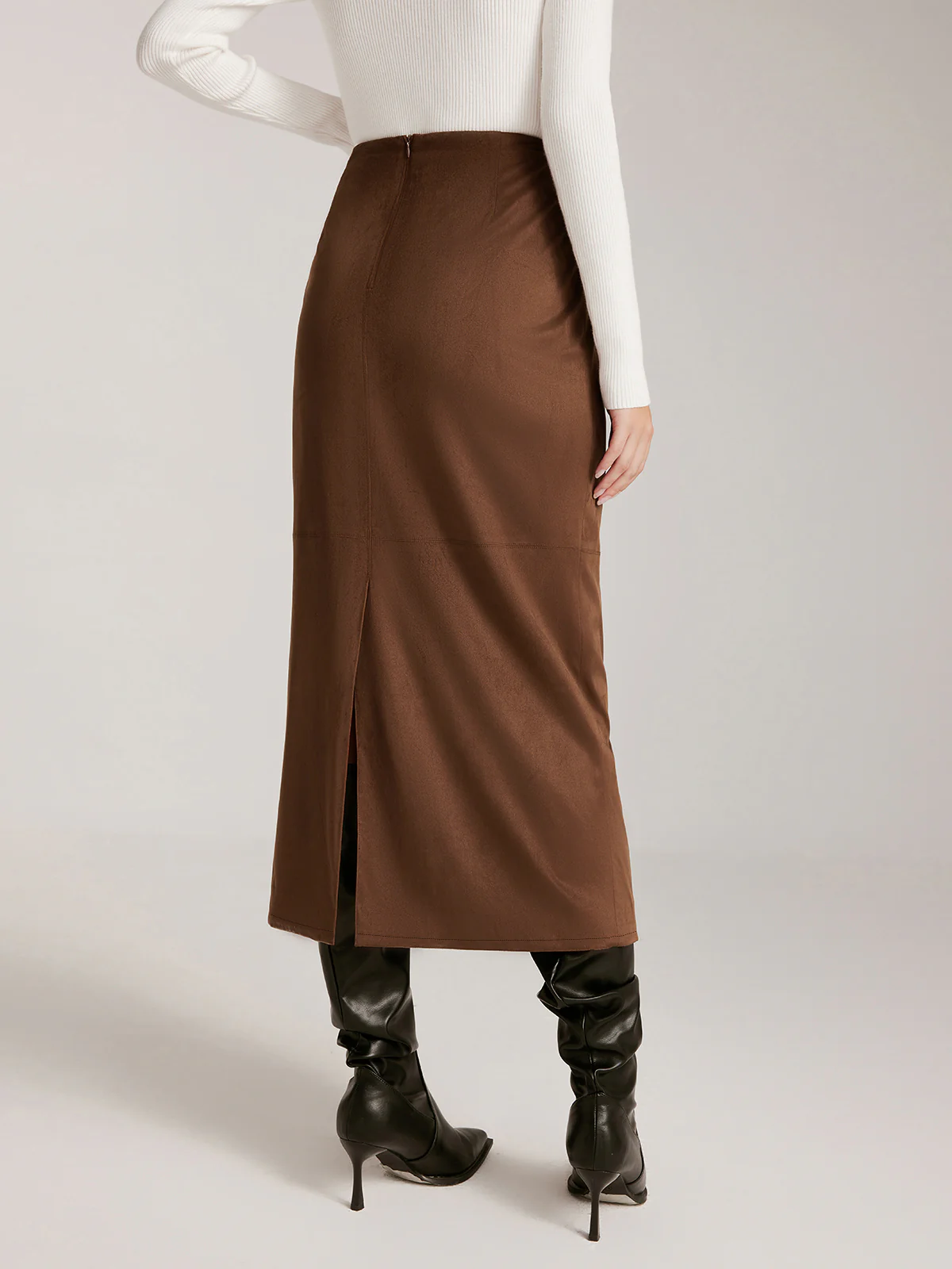 Back-Split Suede Zipper Skirt - Takermore