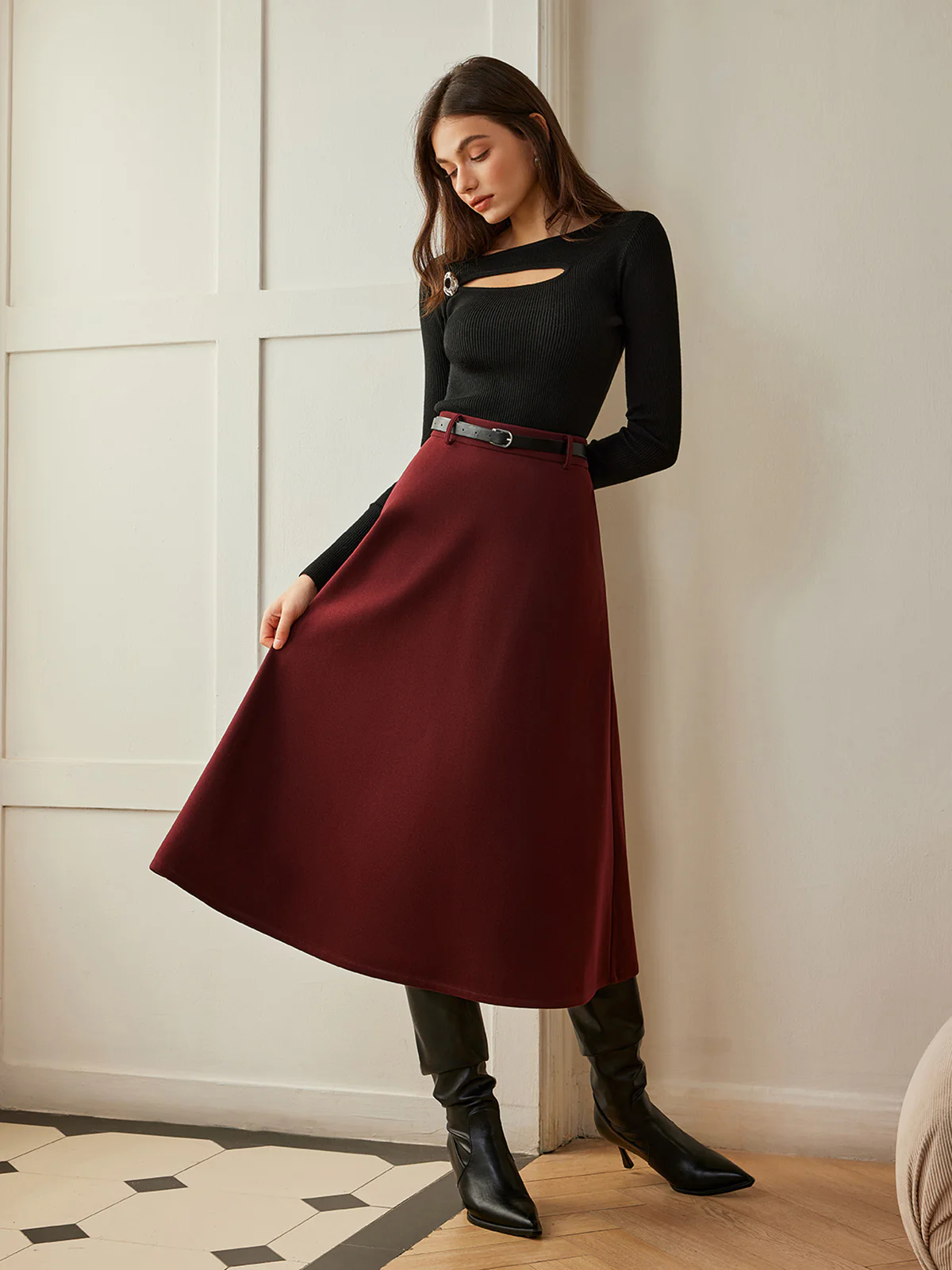 Umbrella Shape Belted Skirt - Takermore