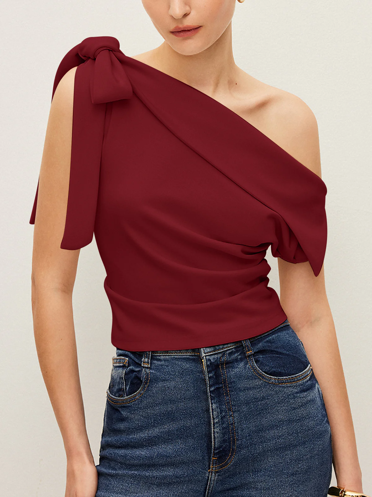 One-Shoulder Top With Bow Detail - Takermore