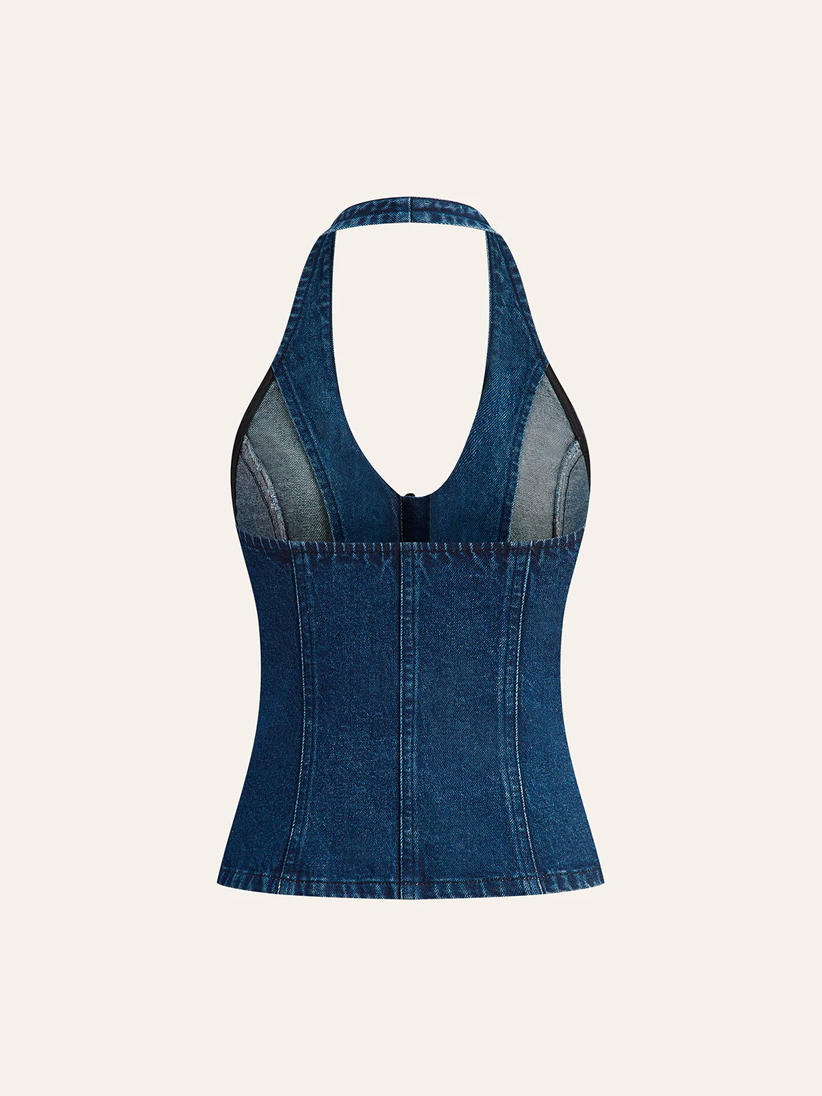 Halter Neck Button Detail Denim Top - Takermore