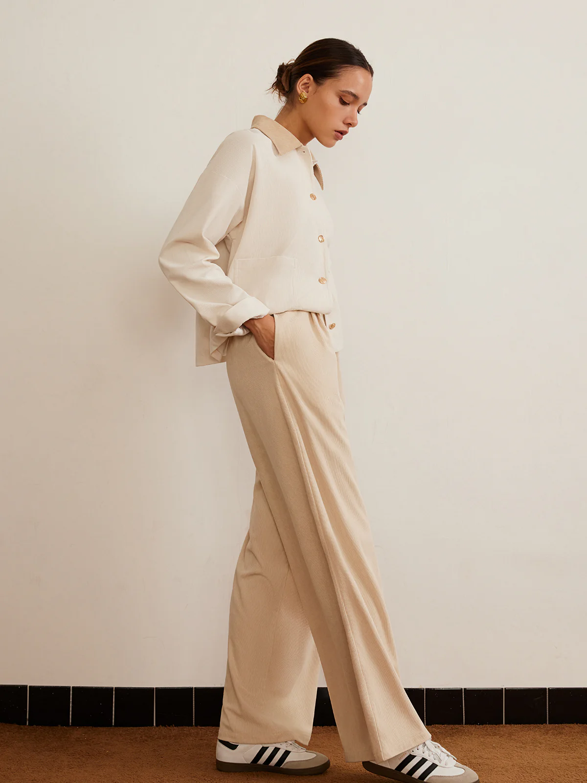Corduroy High-Waist Wide Leg Pants - Takermore