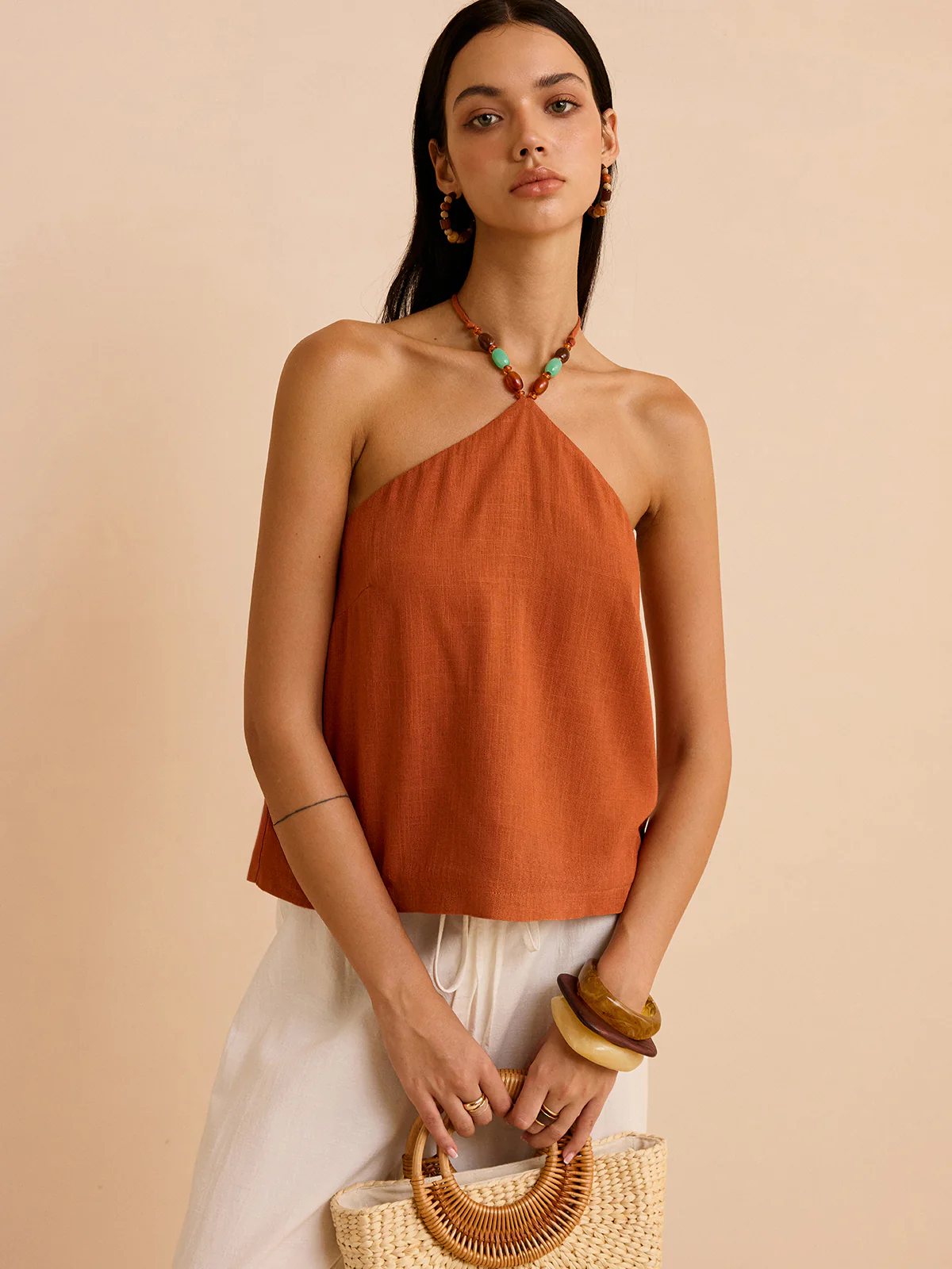 Linen & Cotton Halter Top - Takermore