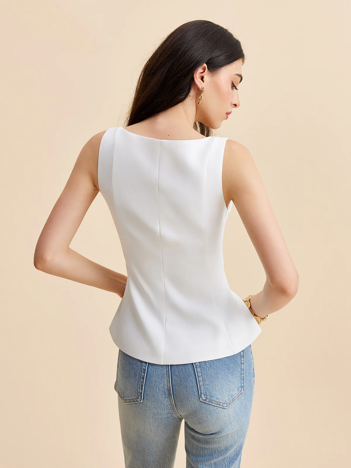 Square Neck Peplum Tank Top - Takermore