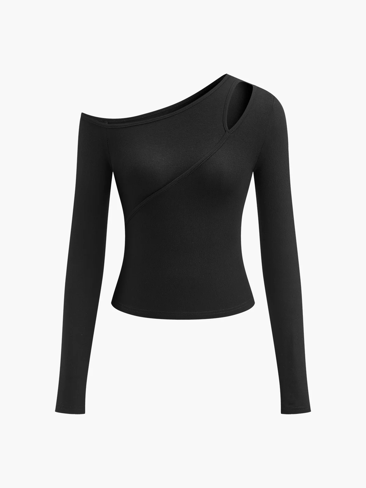 Cut Out Asymmetric Off Shoulder Slinky Long Sleeve Shirt - Takermore