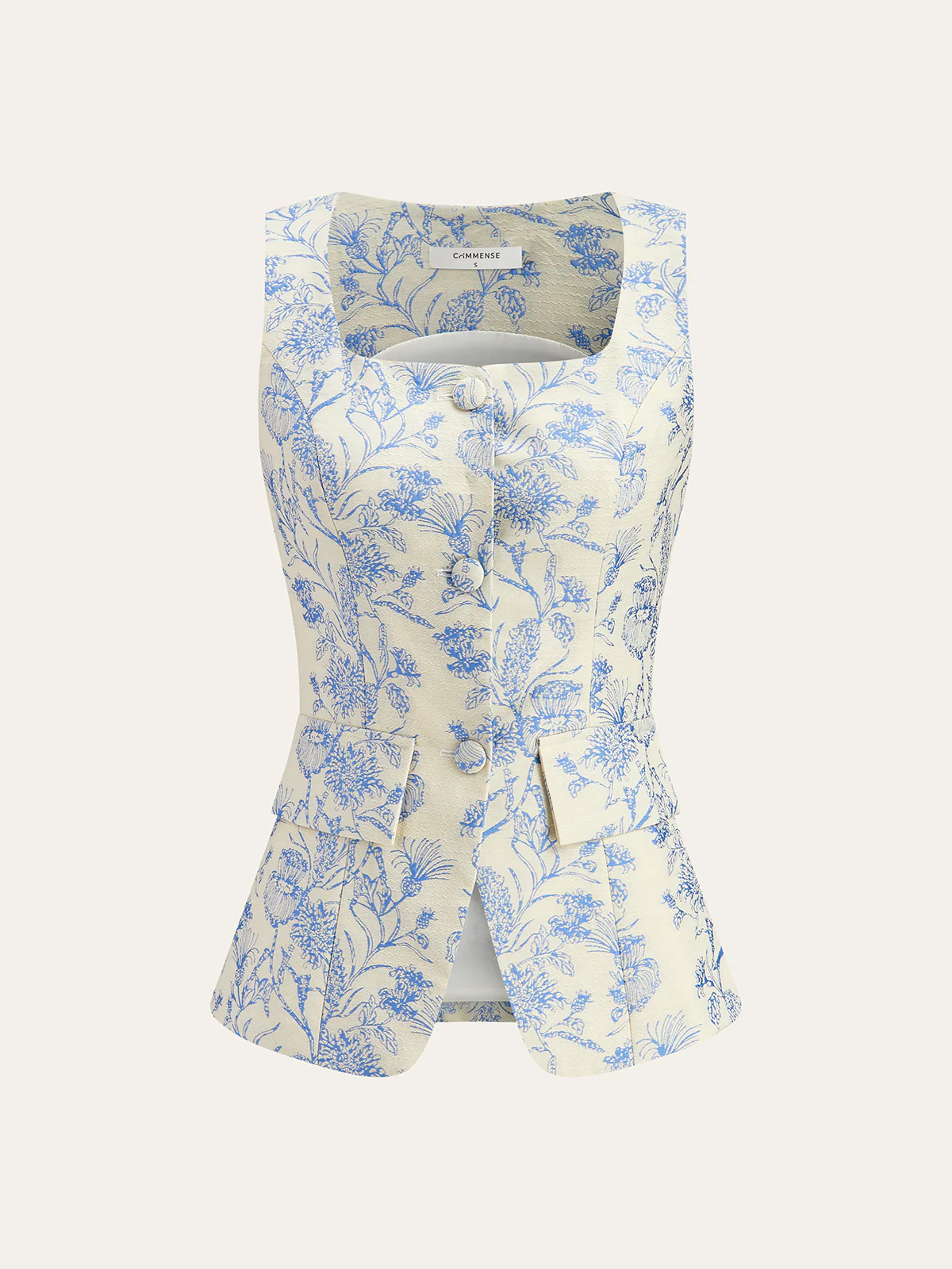 Jacquard Square-Neck Decor-Pockets Skirt Set - Takermore