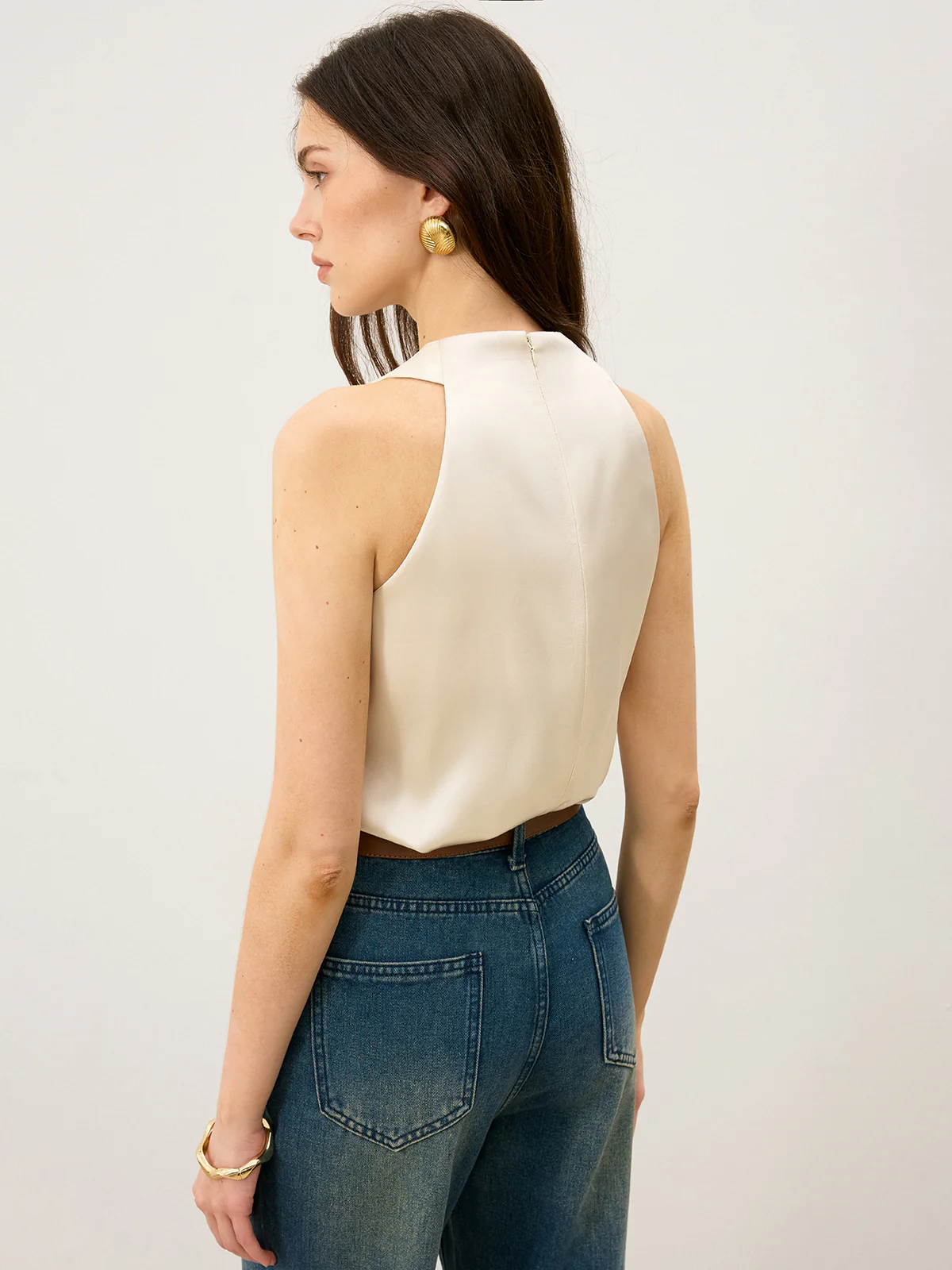 Satin Cross-Over Collar Tank Top - Takermore