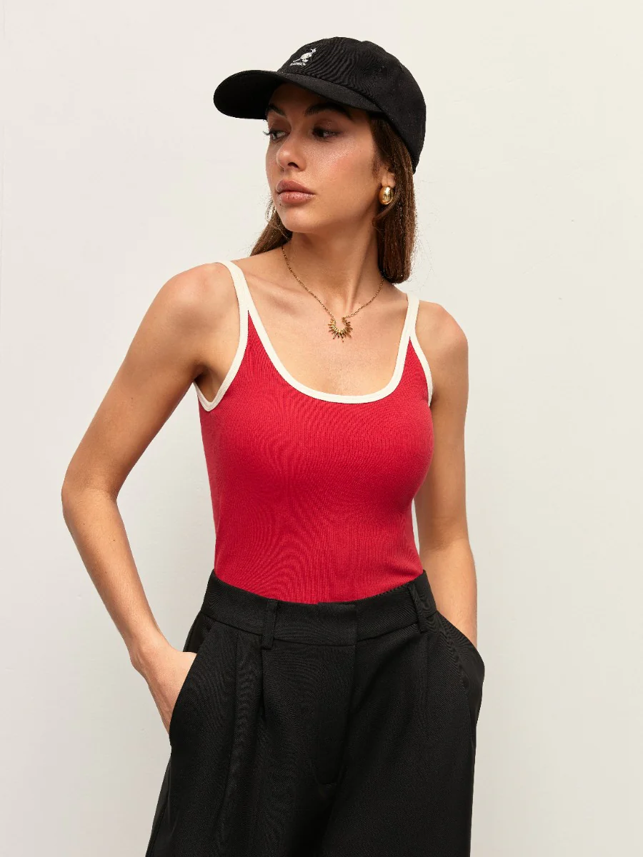 Contrast Trim Ribbed Cami Top - Takermore