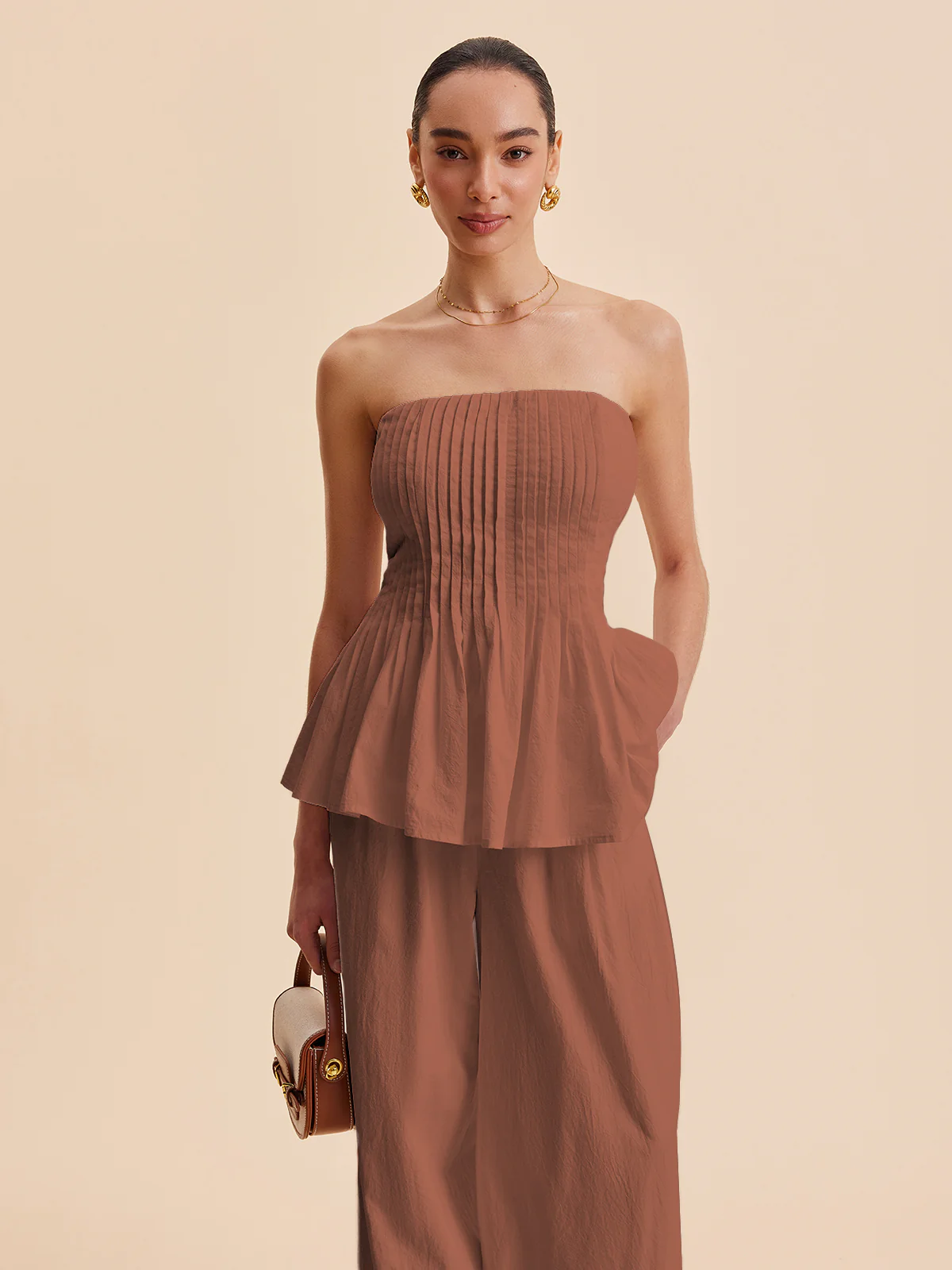 Cotton Pleated Strapless Peplum Top - Takermore