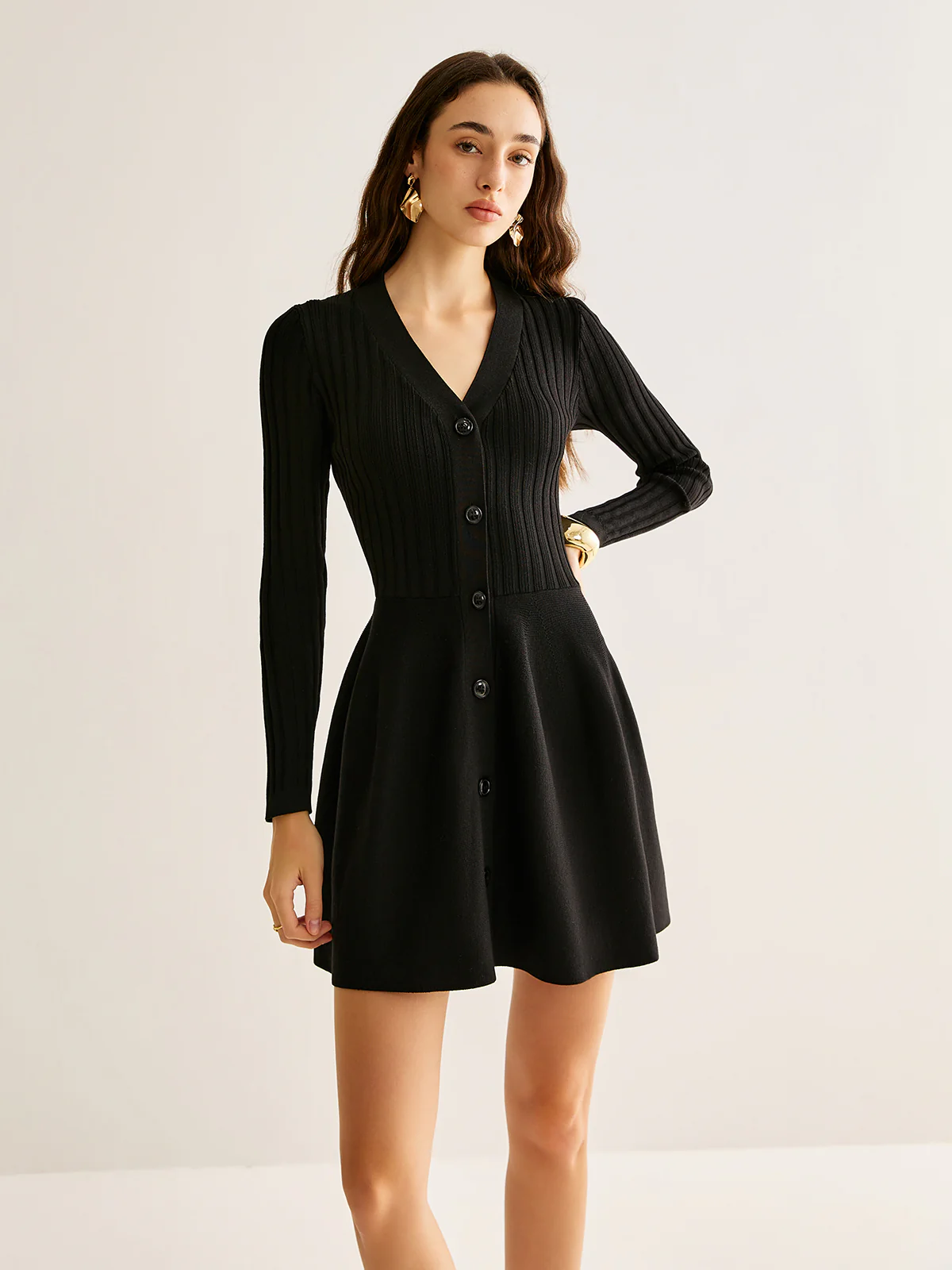 Breasted Flowy Sweater Short Dress - Takermore