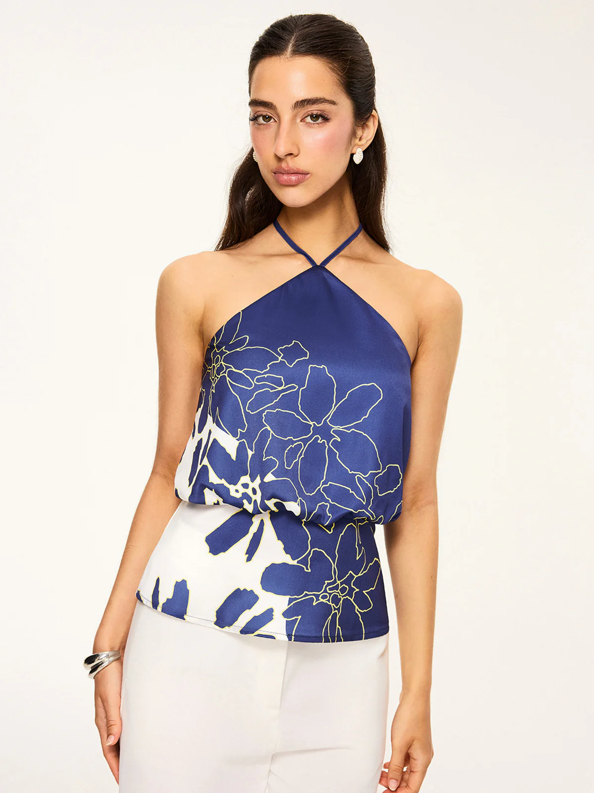 Floral Print Halter Backless Top - Takermore