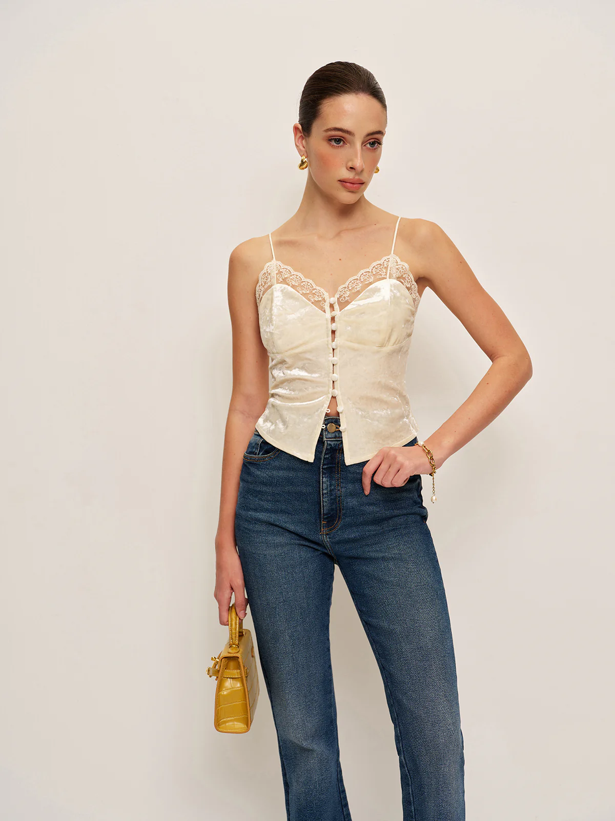 Lace Detail Velvet Cami Top - Takermore