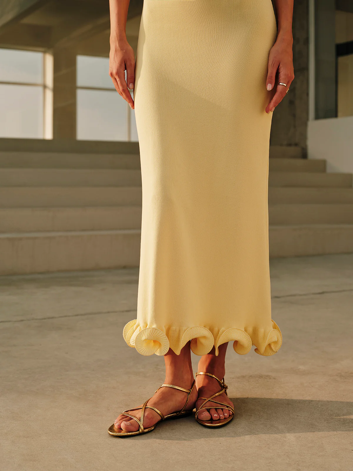 Cold-Shoulder Knit Ruffle Dress - Takermore