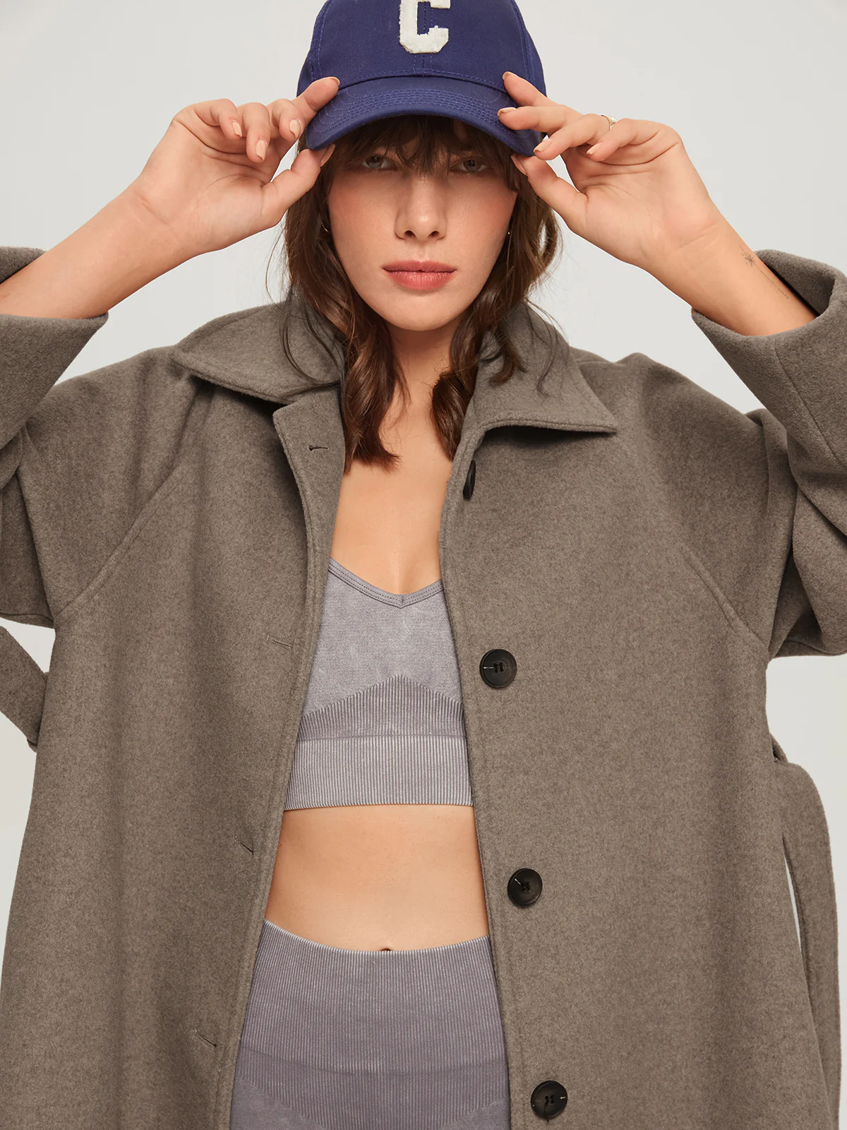 Oversized Brushed Belted Long Overcoat - Takermore