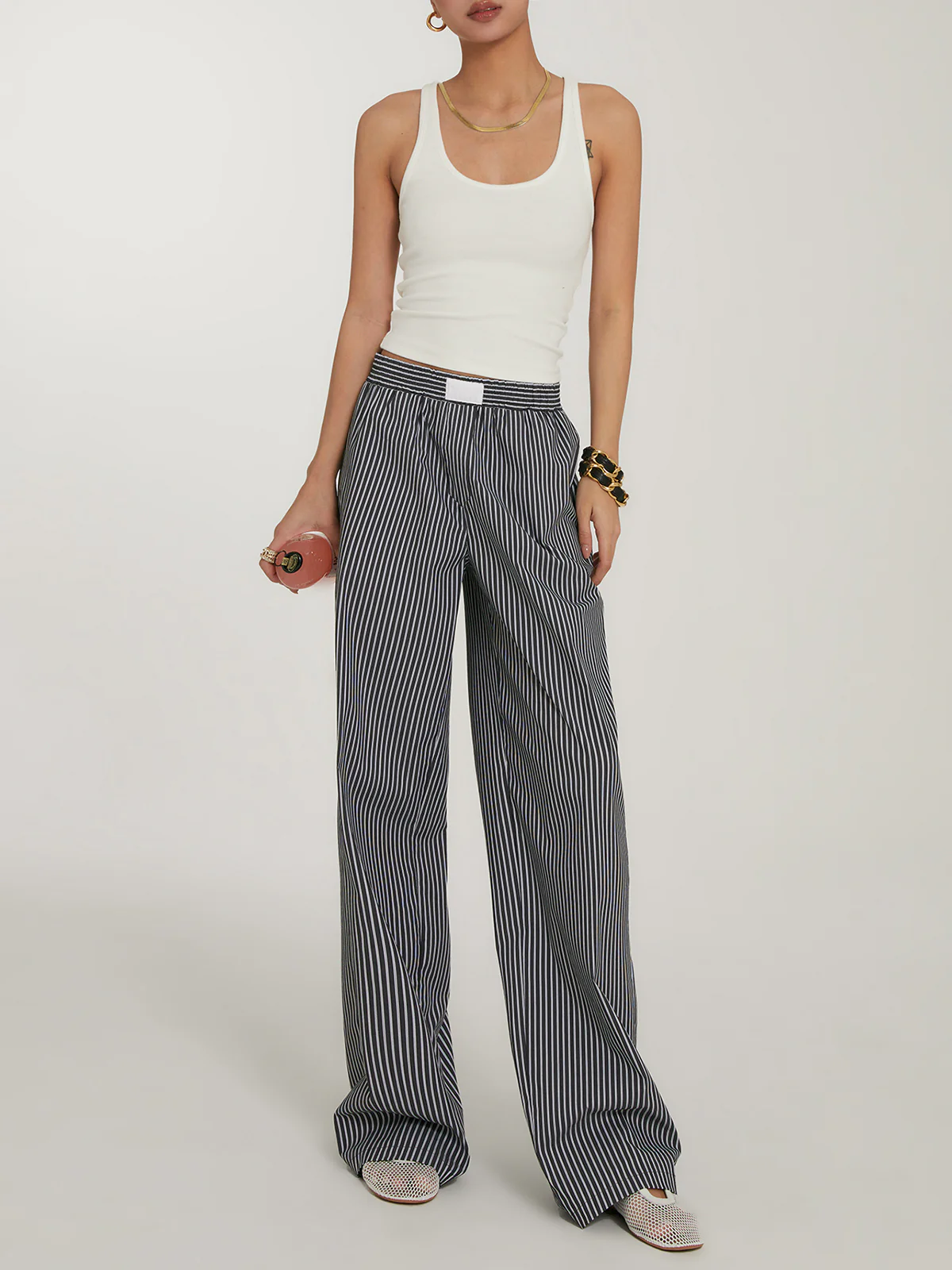Casual Striped Wide Leg Pants - Takermore