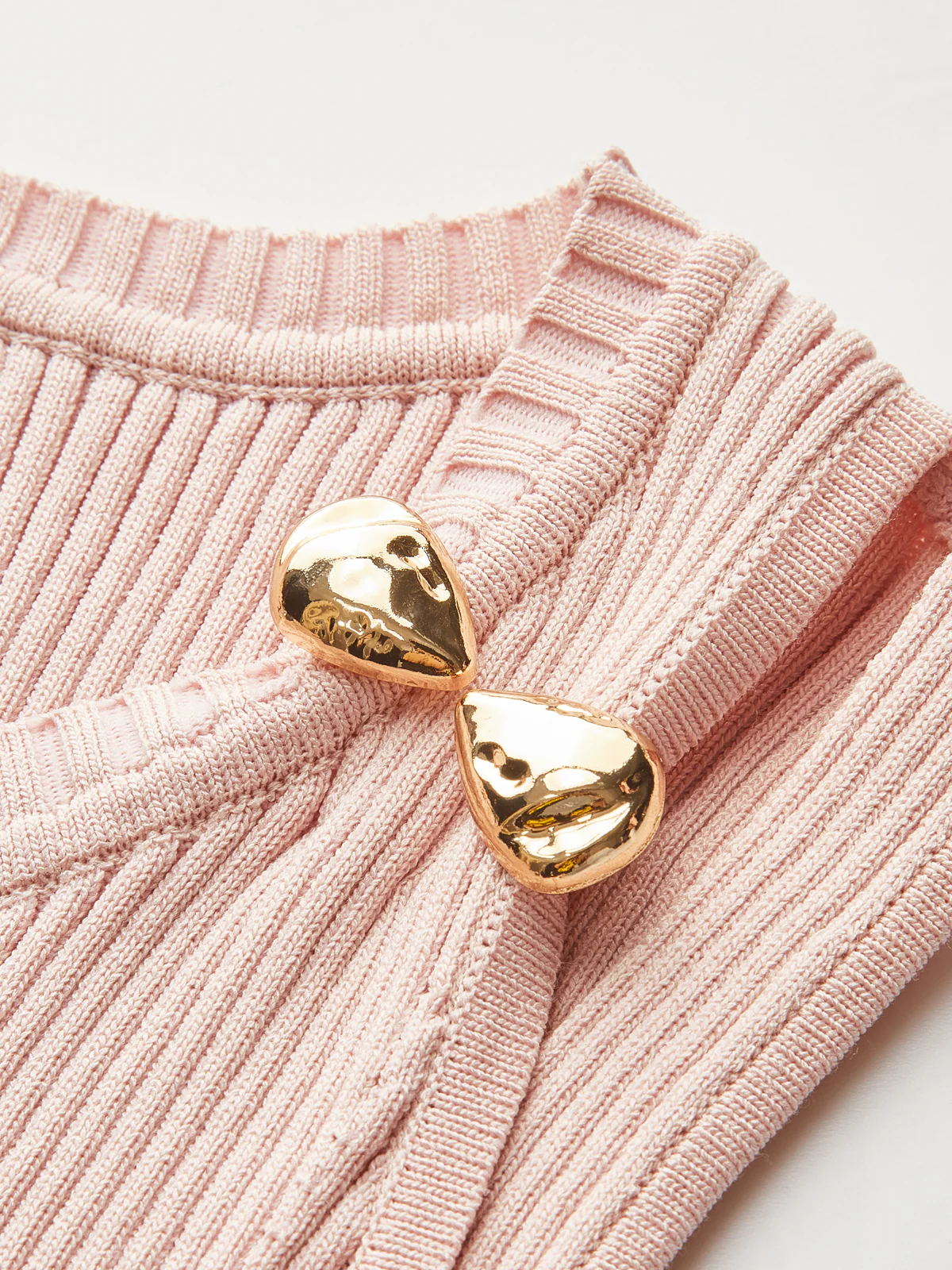 Gold-Toned Buttoned Sleeveless Skirt Set - Takermore