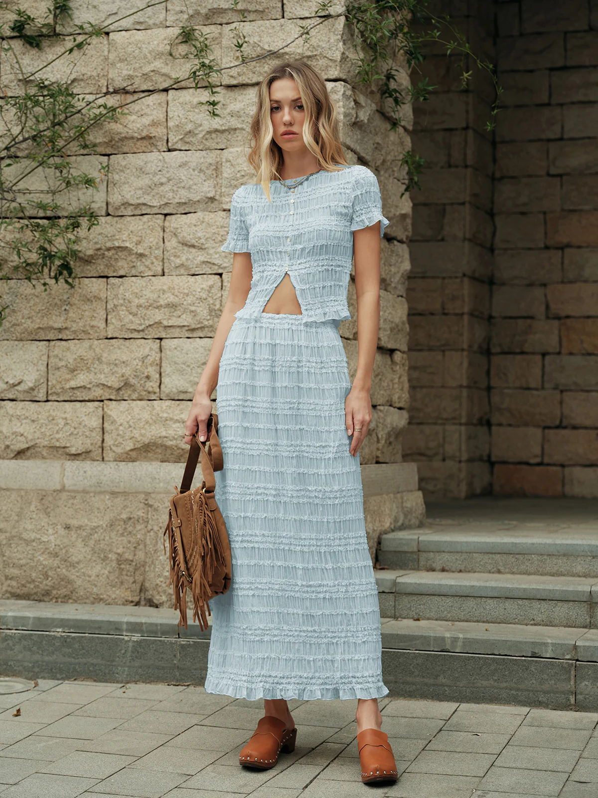 Ruffled Crop Top Skirt Set - Takermore