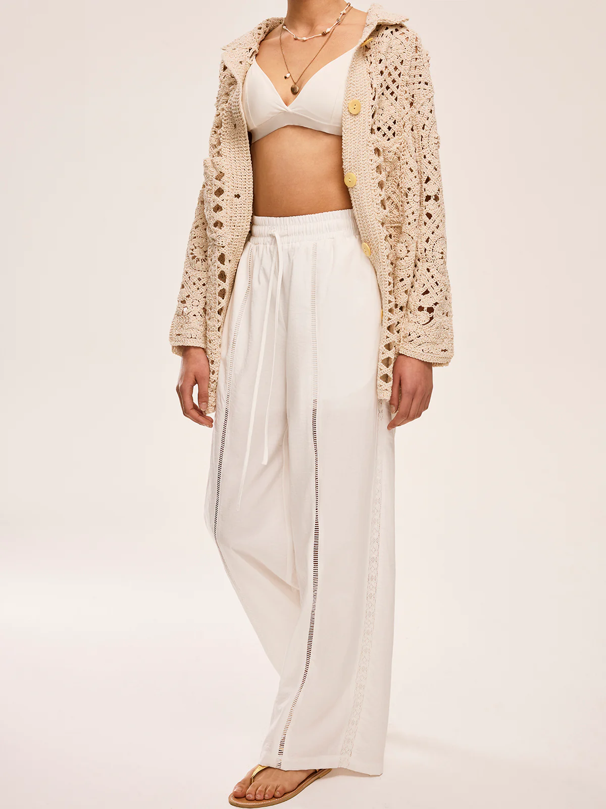 High-Waist Semi-Sheer Pants With Pockets - Takermore