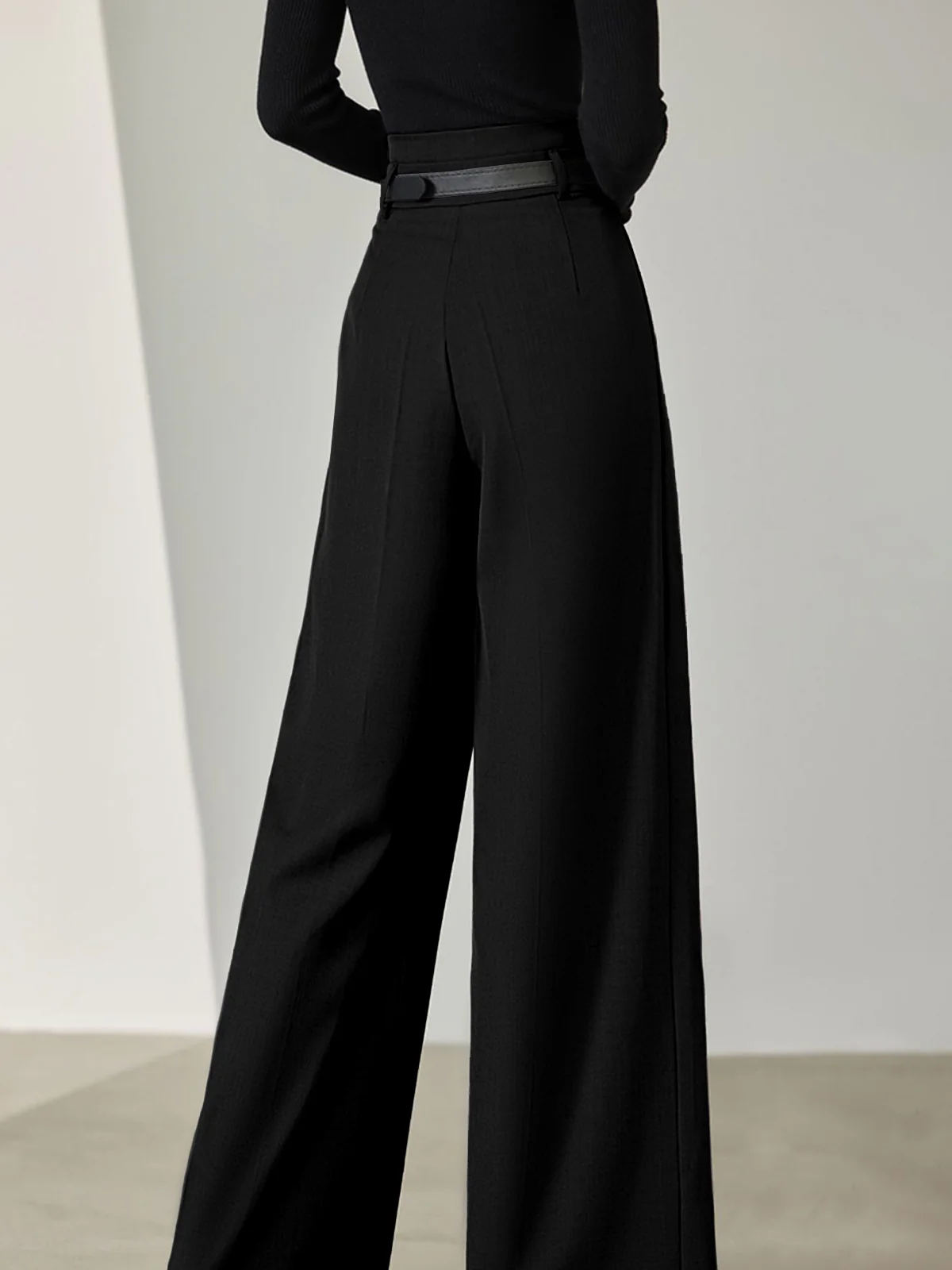 Solid Belted Pleated Wide Leg Pants - Takermore