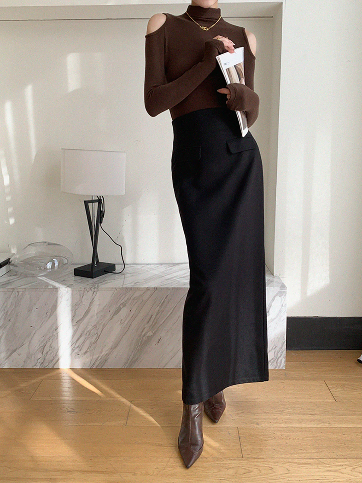 Plain A-Line Maxi Skirt - Takermore