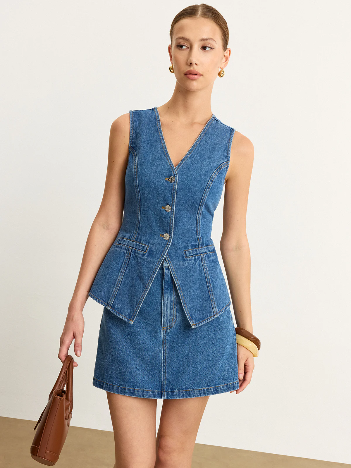 Sleeveless Denim Skirt Set - Takermore
