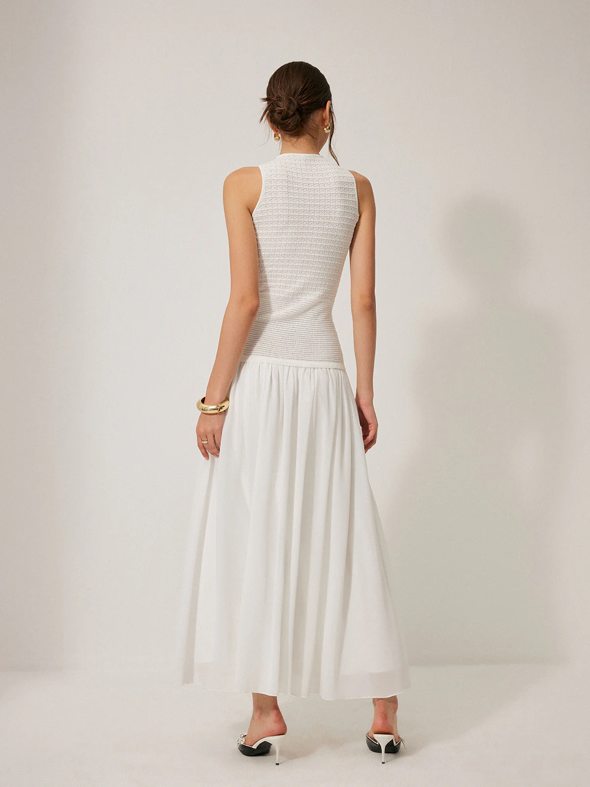 Semi-Sheer Knit Sleeveless Dress - Takermore