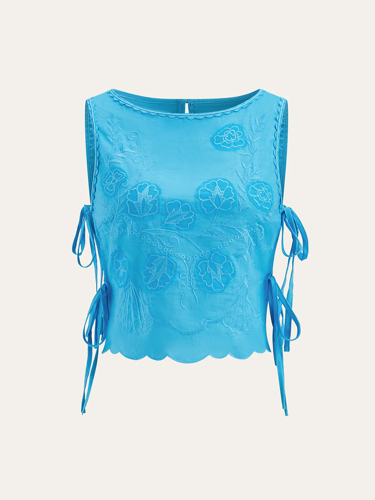 Tie-detail Floral Embroidery Top - Takermore