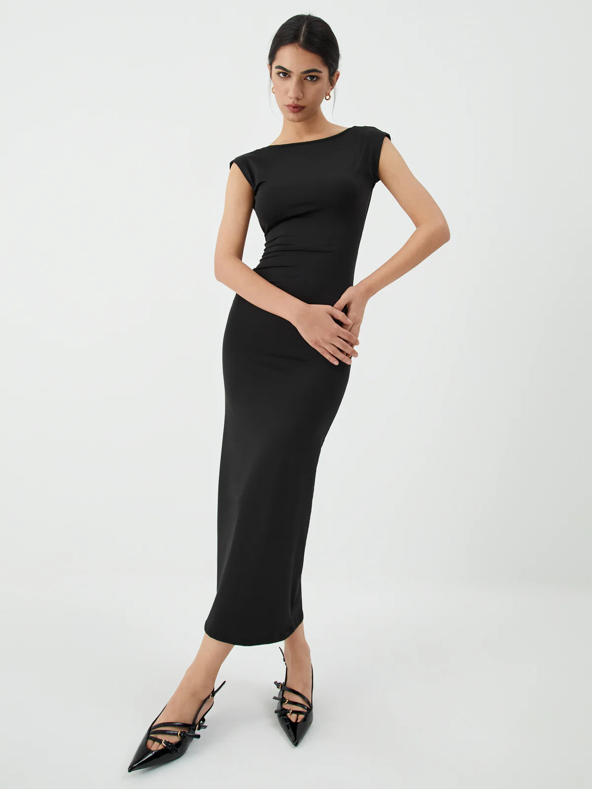 Solid Backless Midi Dress - Takermore