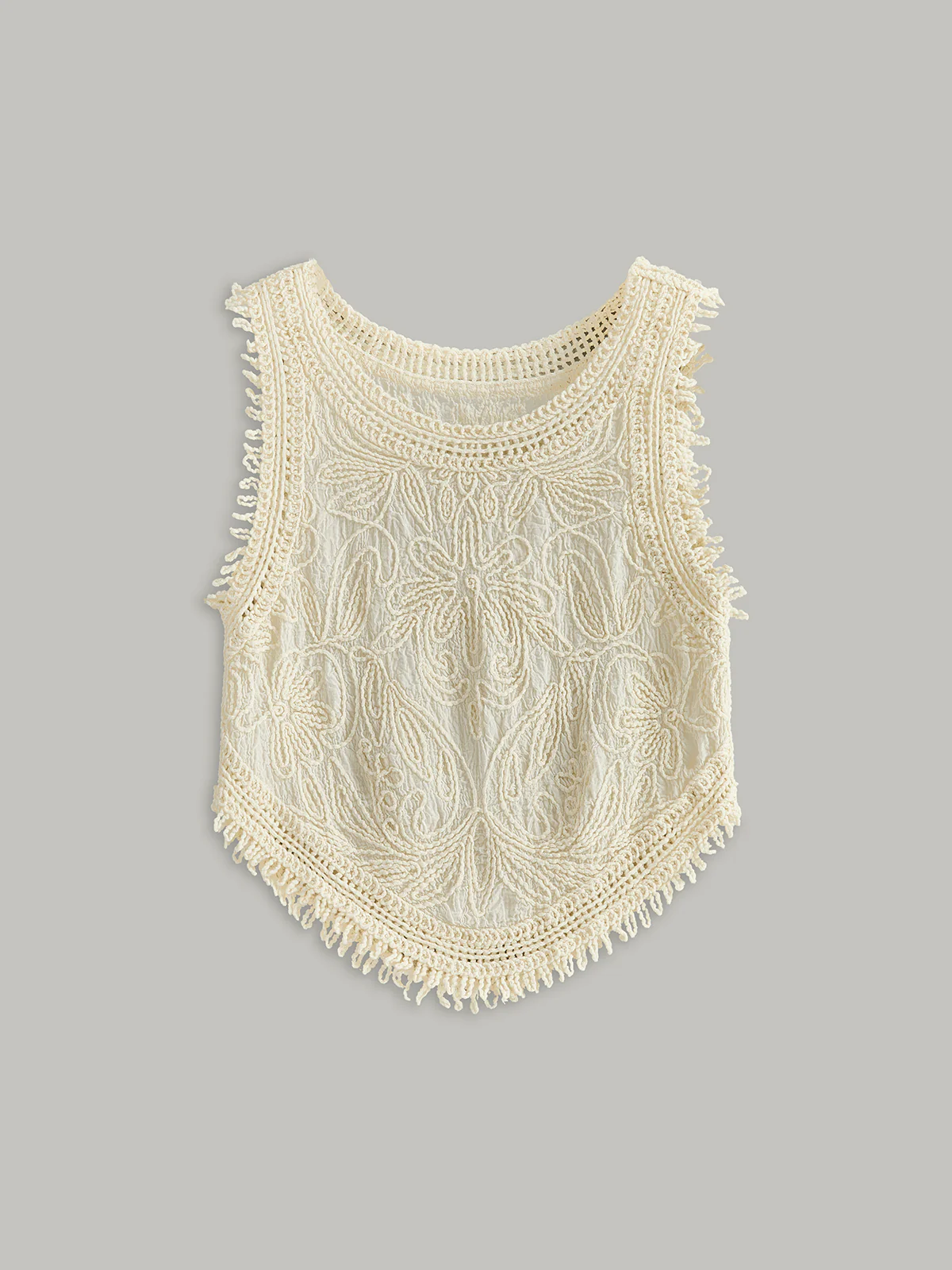 Semi-Sheer Crochet Lace Floral Detail Tank Top - Takermore