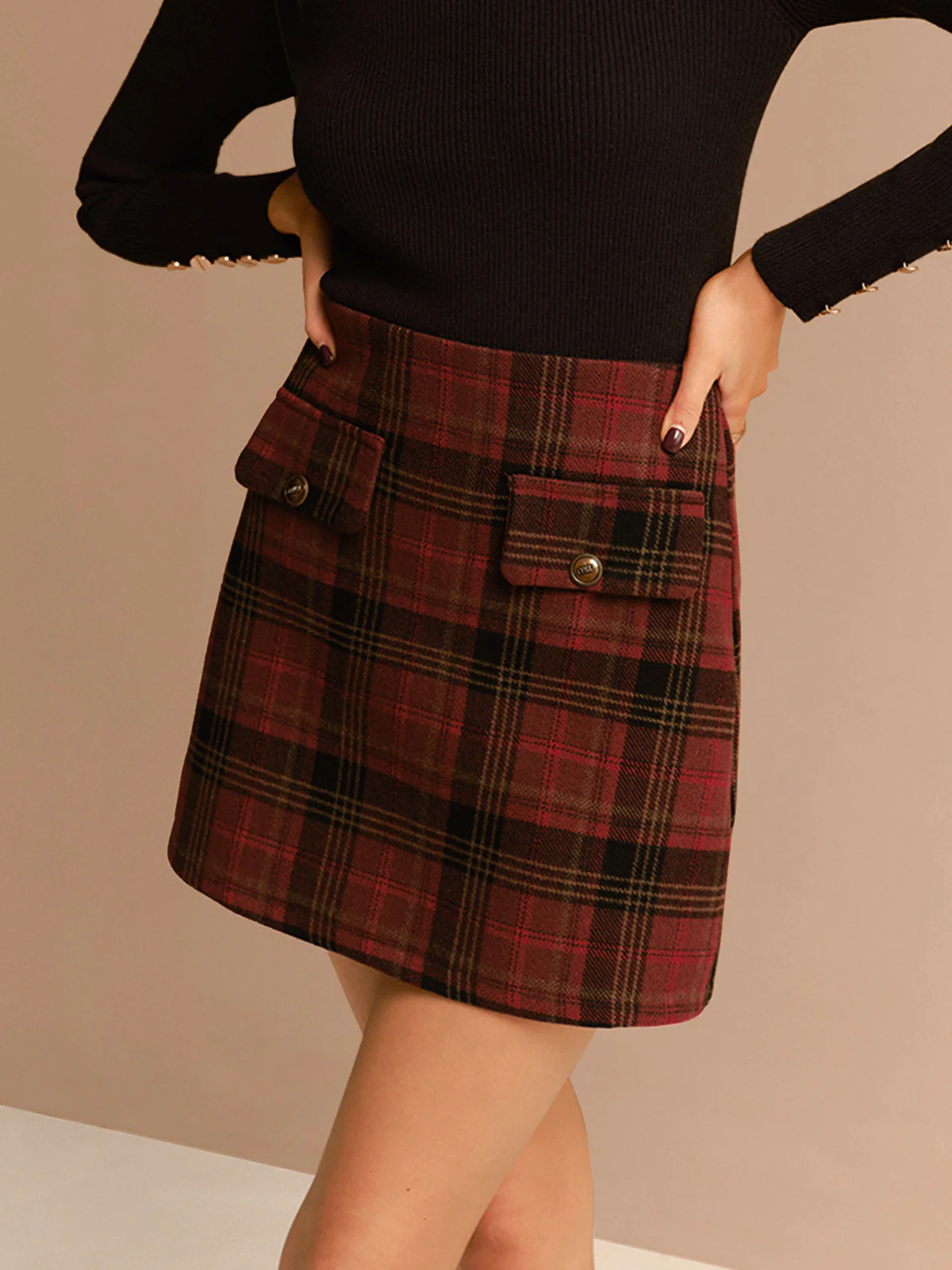 Tweed Checked Mini Skirt - Takermore