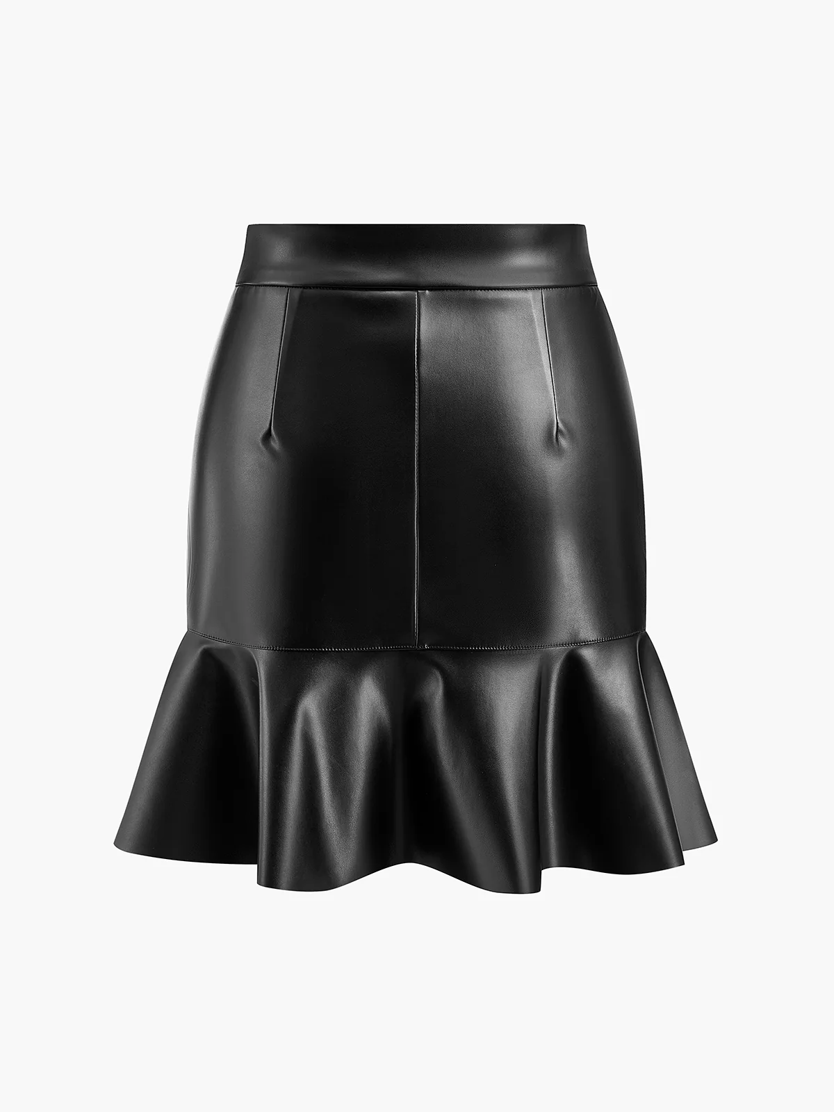 Ruffle Button Clasp PU Leather Skirt - Takermore