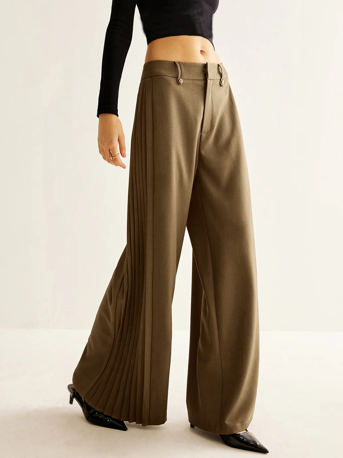 Side Pleated Wide-Leg Pants - Takermore
