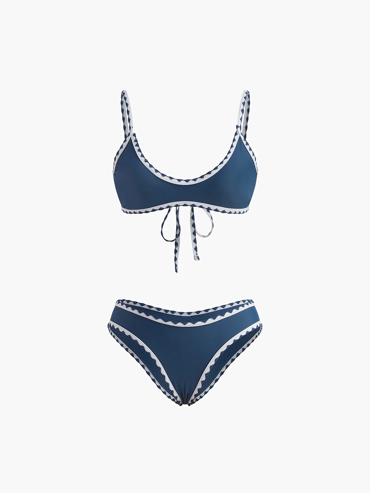 Contrast Trim Knotted Bikini Set - Takermore