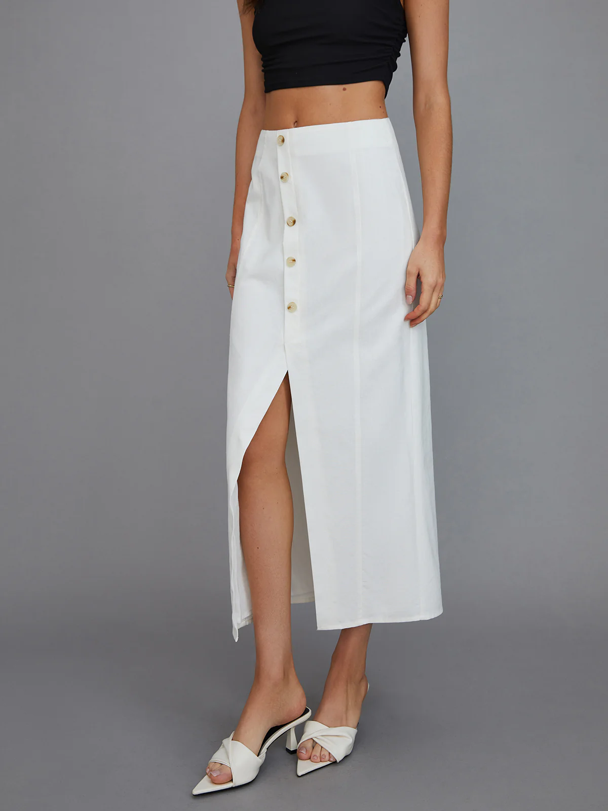 Multi-Button Split Middle Waist Maxi Skirt - Takermore