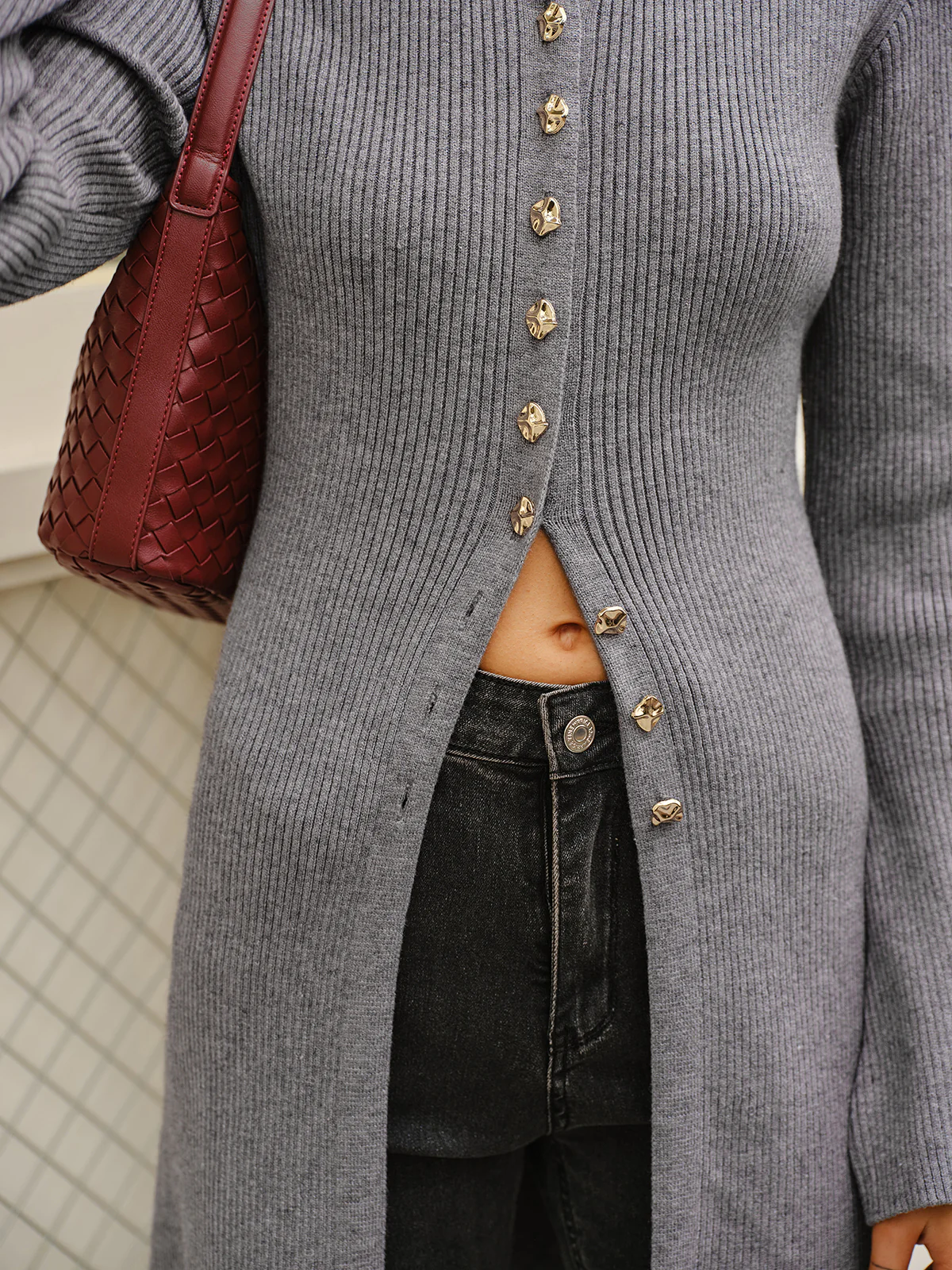 Versatile Metal Breasted Sweater Dress - Takermore