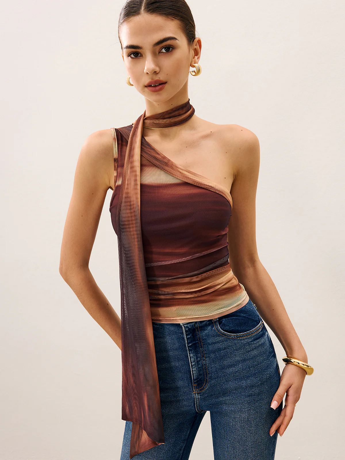 Dradient Top With Scarf-Detail - Takermore