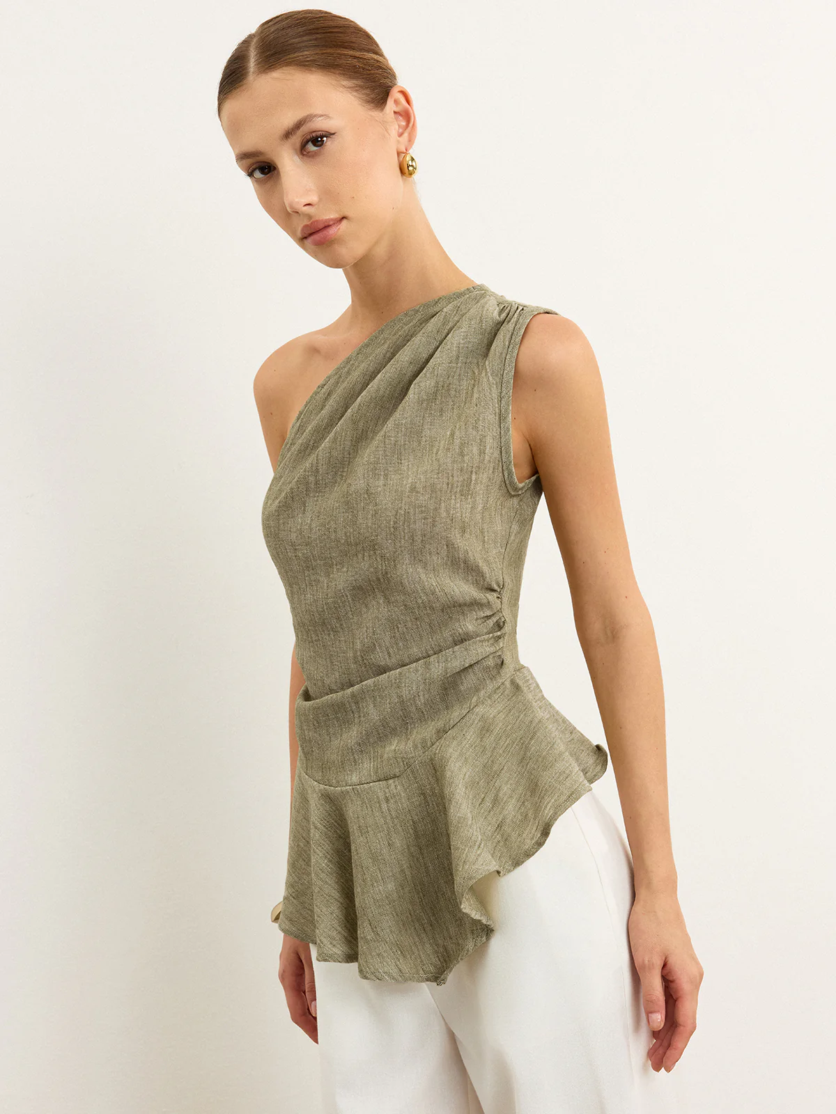 Asymmetrical One-Shoulder Top with Ruffle Hem - Takermore