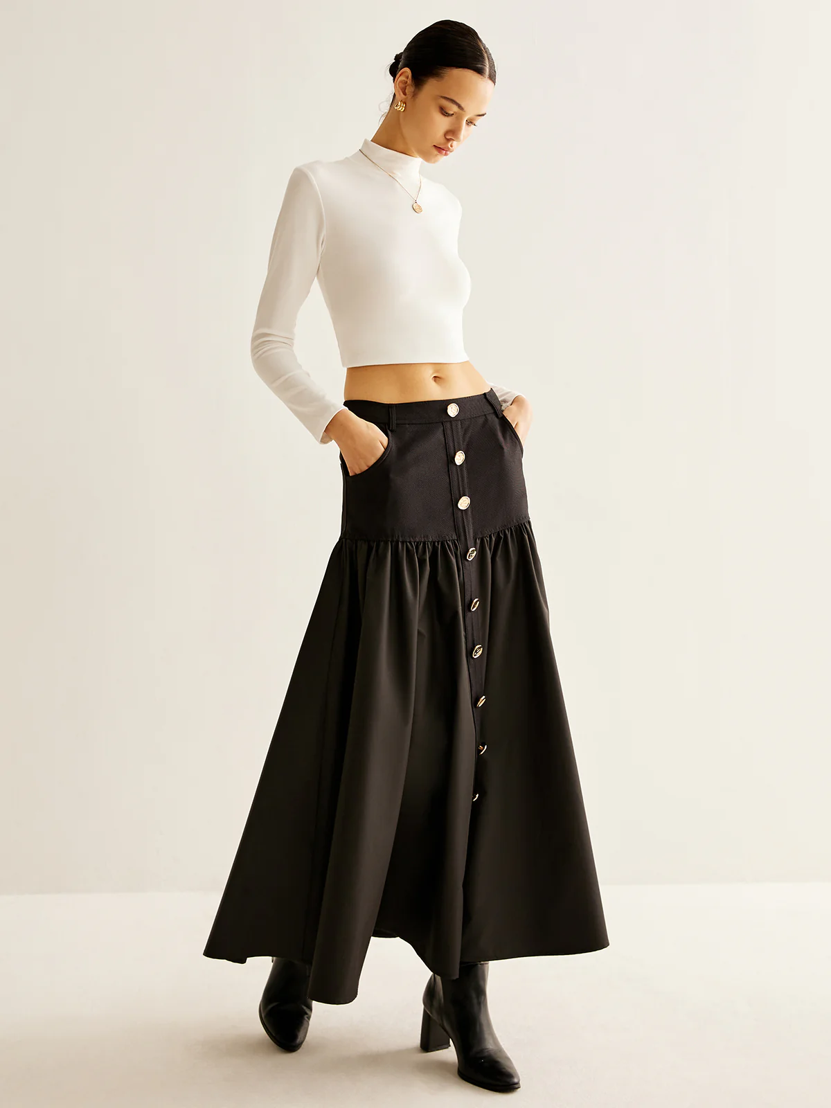 Panel Pockets Umbrella Skirt - Takermore