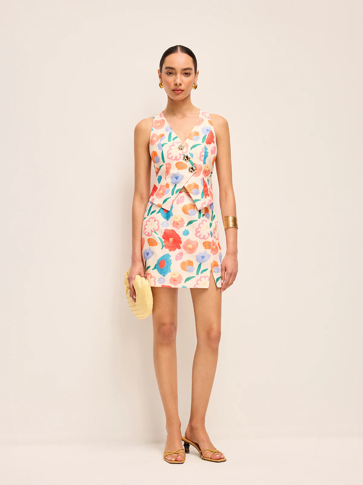 Floral Button Detail Skirt Set - Takermore