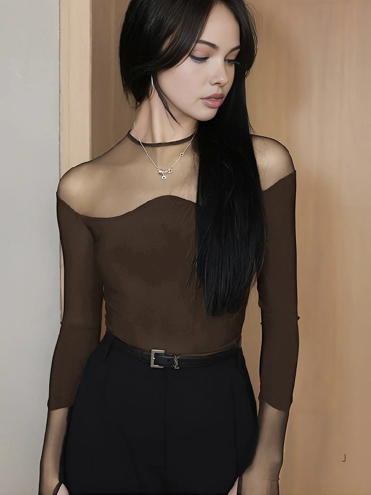 Back Zipper Sheer Panel T-Shirt - Takermore