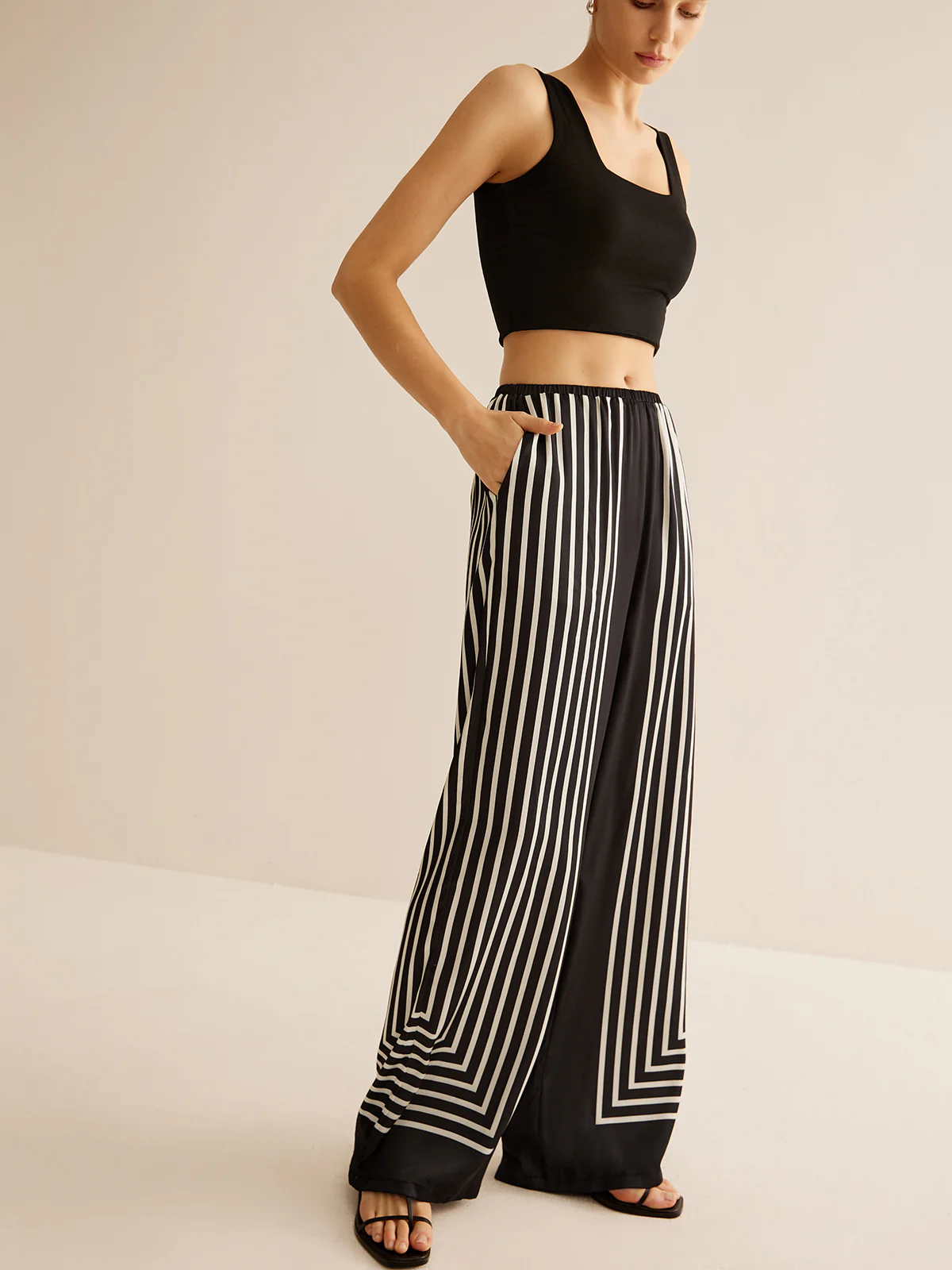 Geometric Pinstripe Satin Pants - Takermore