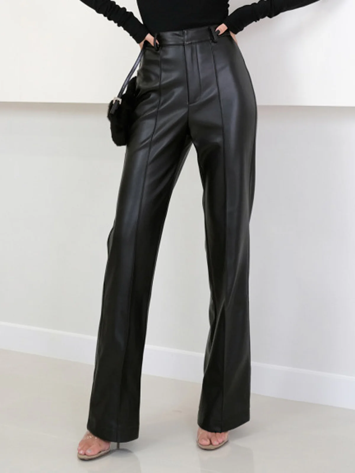 High Waist Faux Leather Pants - Takermore