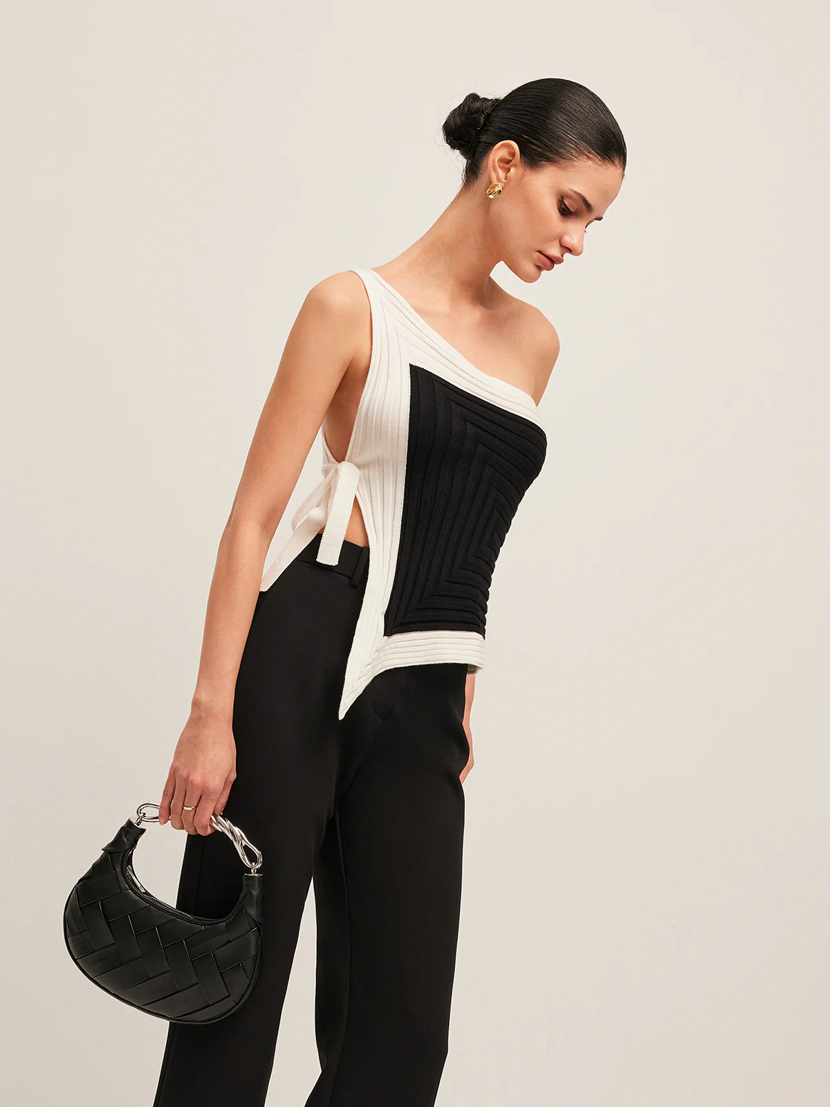 Asymmetrical Ribbed Side Tie Top - Takermore