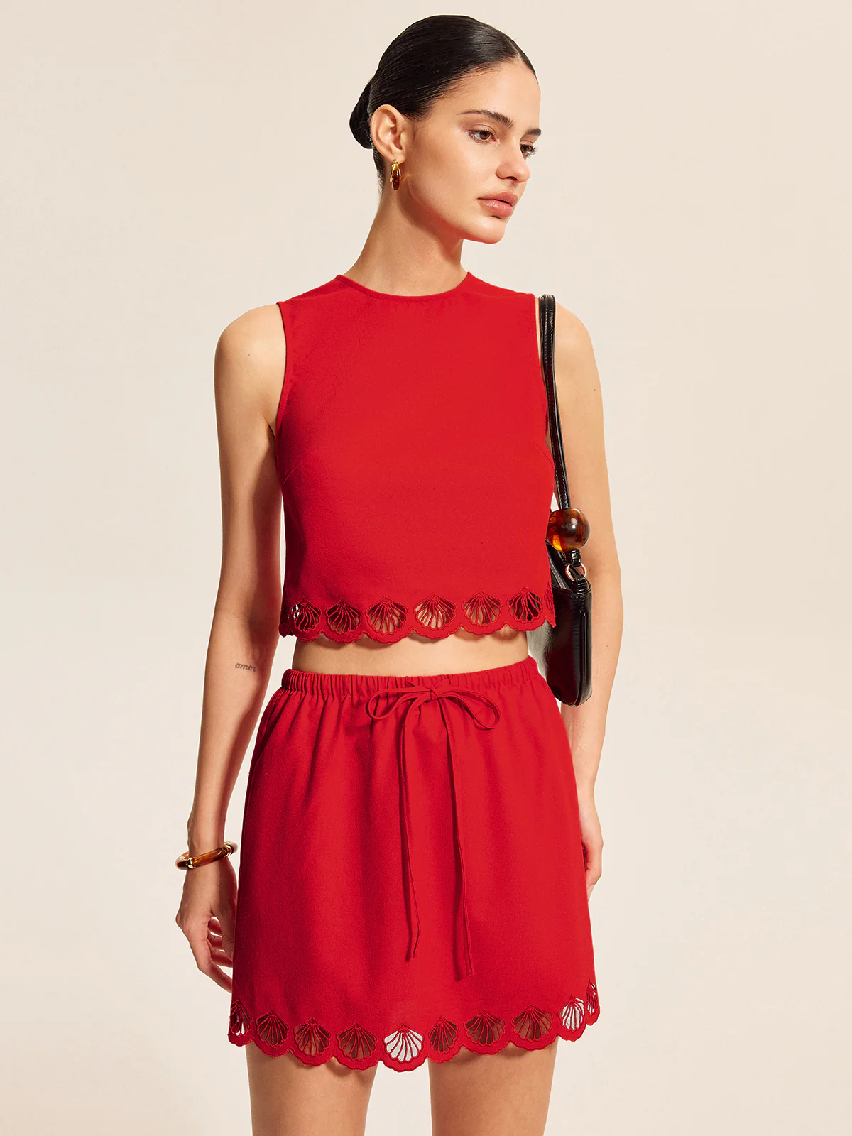 Cotton & Linen Scalloped Trim Skirt Set - Takermore