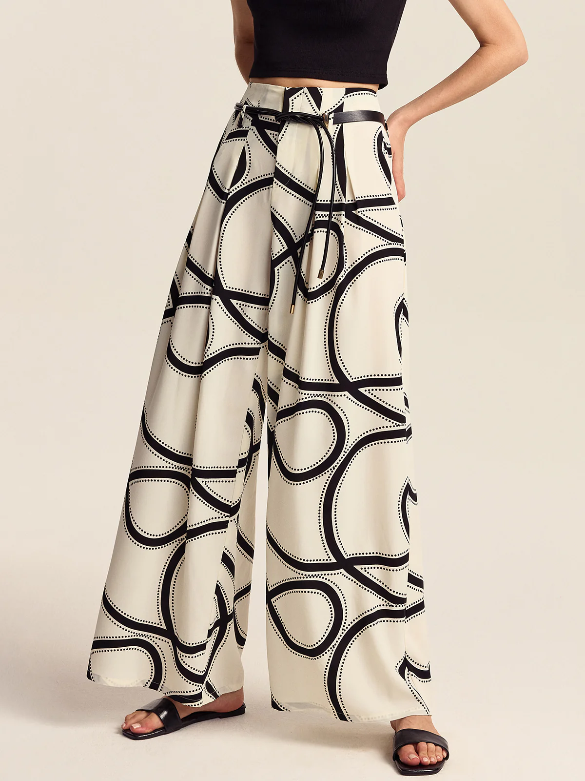 Patterned Wide-Leg Pants - Takermore