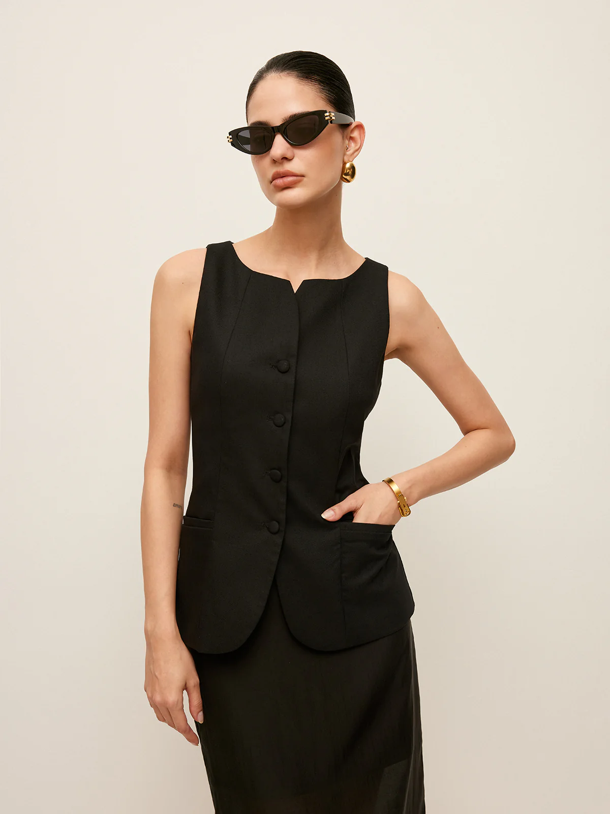 Cotton & Linen Button-Front Vest Without Belt - Takermore