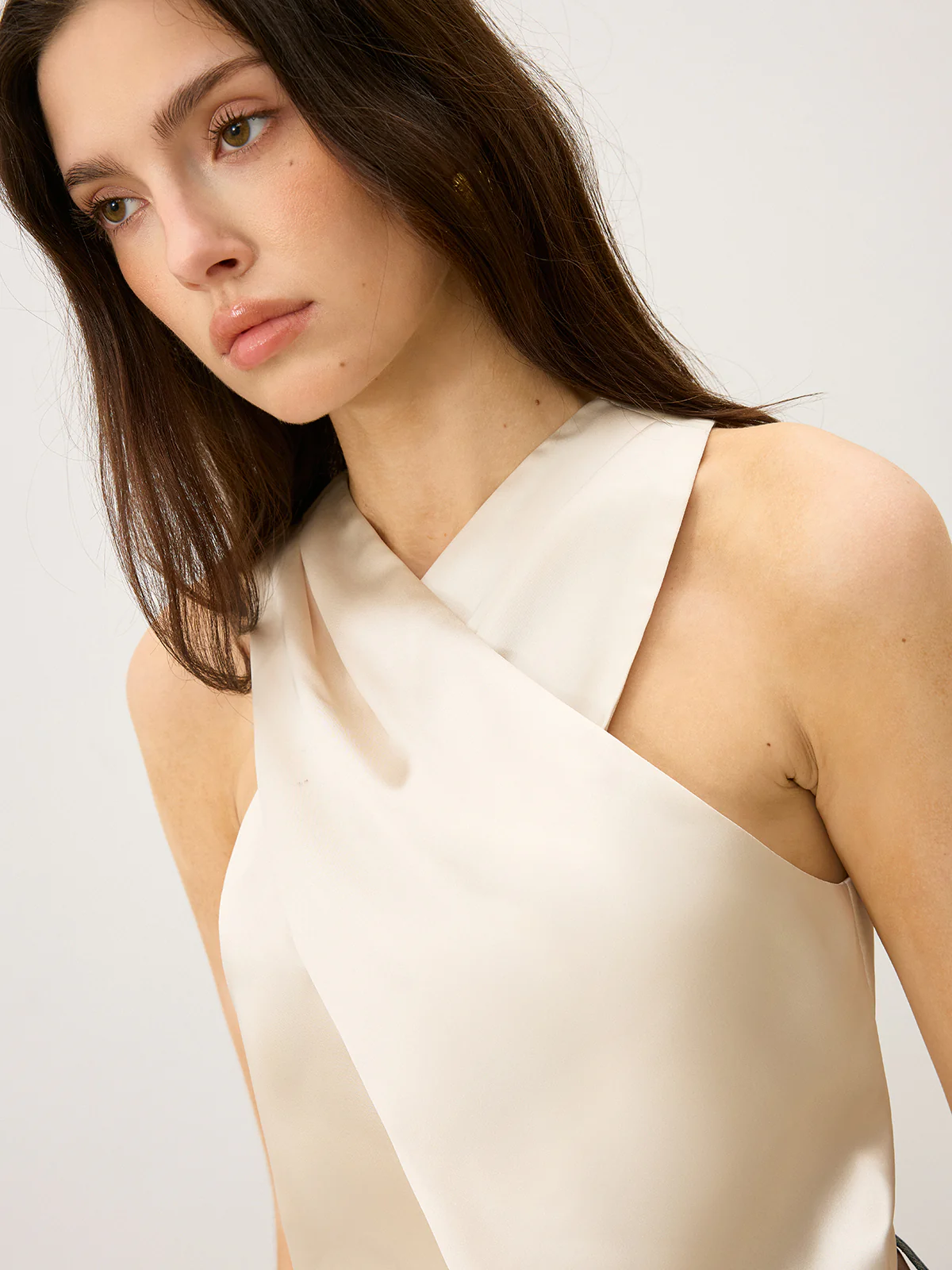 Satin Cross-Over Collar Tank Top - Takermore