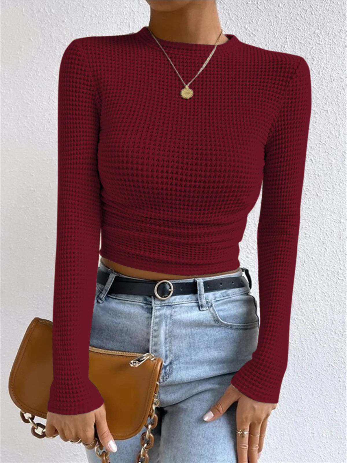 Plain Waffle Slim Sweater - Takermore